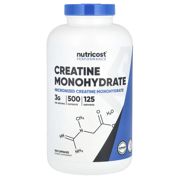 Performance, Creatine Monohydrate, 3 g, 500 Capsules (Капсулы) (0.75 g Per Capsule) Nutricost