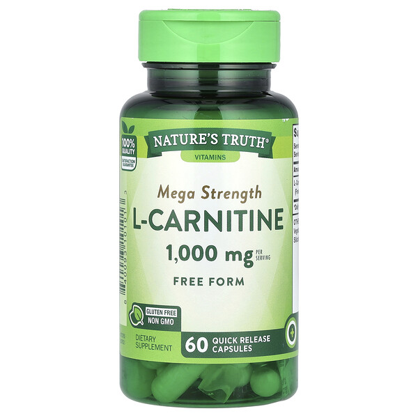 Mega Strength L-Carnitine, 1,000 mg, 60 Quick Release Capsules (500 mg Per Capsule) Nature's Truth