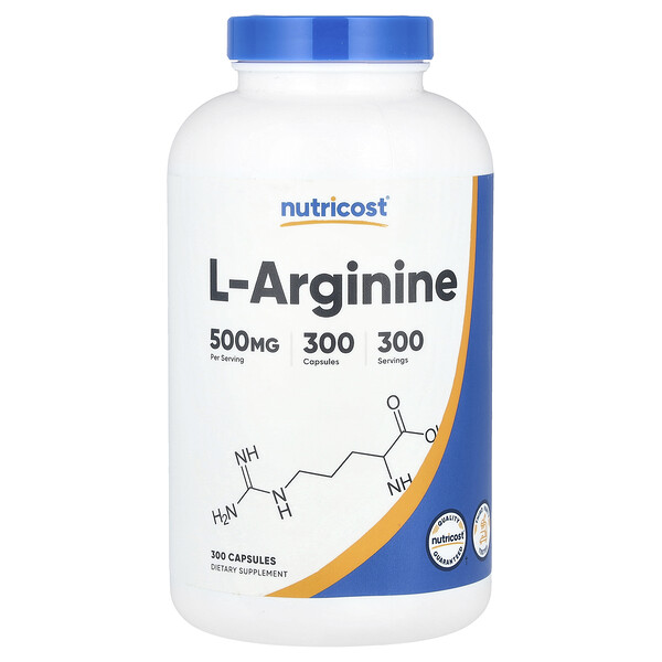 L-Arginine, 500 mg, 300 Capsules Nutricost
