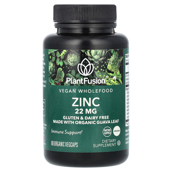 Vegan Wholefood, Zinc, 22 mg, 60 Organic Vegcaps PlantFusion