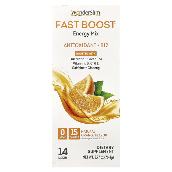 Fast Boost Energy Mix, Natural Orange, 14 Packets, 5.6 g Each WonderSlim