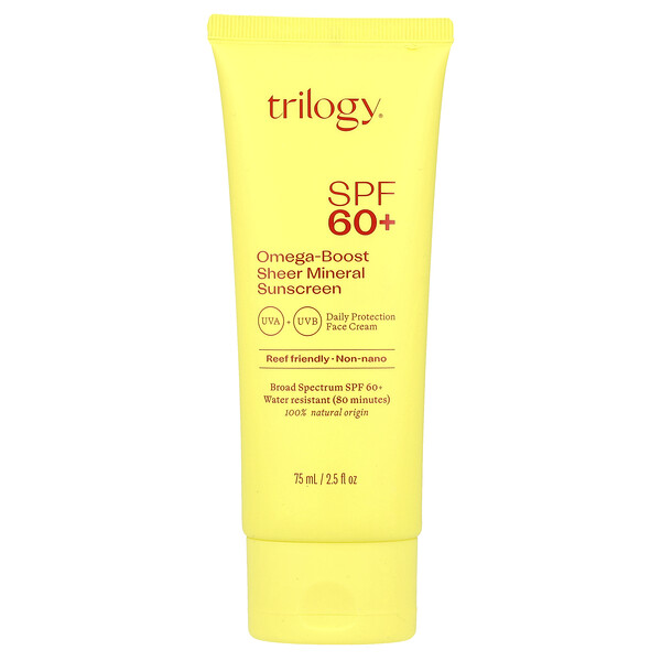 Omega-Boost Sheer Mineral Sunscreen, SPF 60+, 2.5 fl oz (75 ml) Trilogy