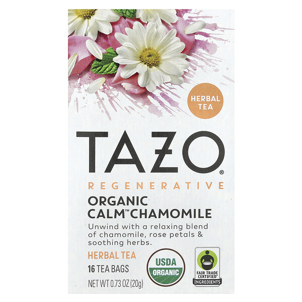 Органический травяной чай Calm Chamomile без кофеина, 16 пакетиков по 20 г Tazo