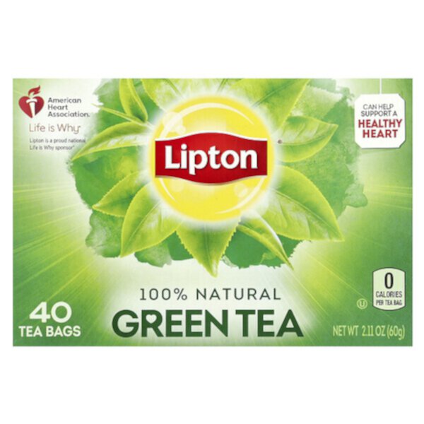 Зеленый чай 100% натуральный без калорий, 40 пакетиков, 60 г Lipton