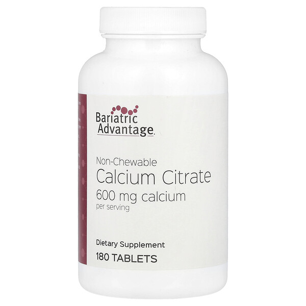 Non-Chewable Calcium Citrate, 600 mg, 180 Tablets (200 mg per Tablet) Bariatric Advantage