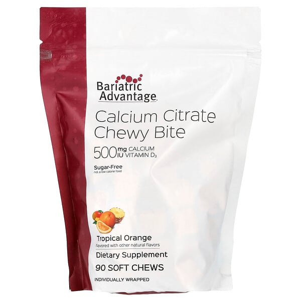 Calcium Citrate Chewy Bite, Sugar Free, Tropical Organge, 90 Soft Chews Bariatric Advantage