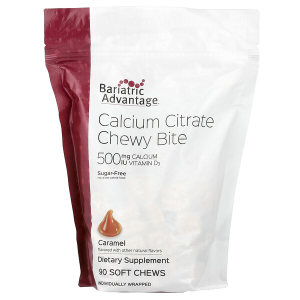 Calcium Citrate Chewy Bite, Sugar-Free, Caramel, 90 Soft Chews Bariatric Advantage