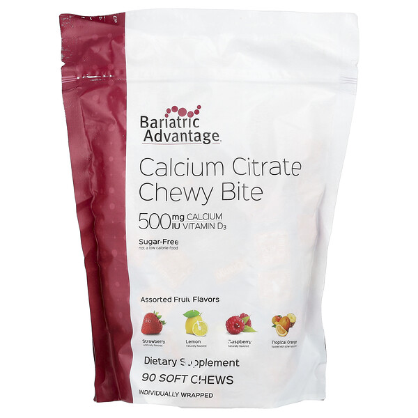 Calcium Citrate Chewy Bite, Sugar-Free, Assorted Fruit, 90 Soft Chews Bariatric Advantage