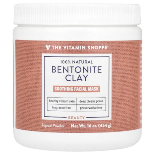 100% Natural Bentonite Clay Soothing Beauty Facial Mask, Fragrance Free, 16 oz (454 g) The Vitamin Shoppe