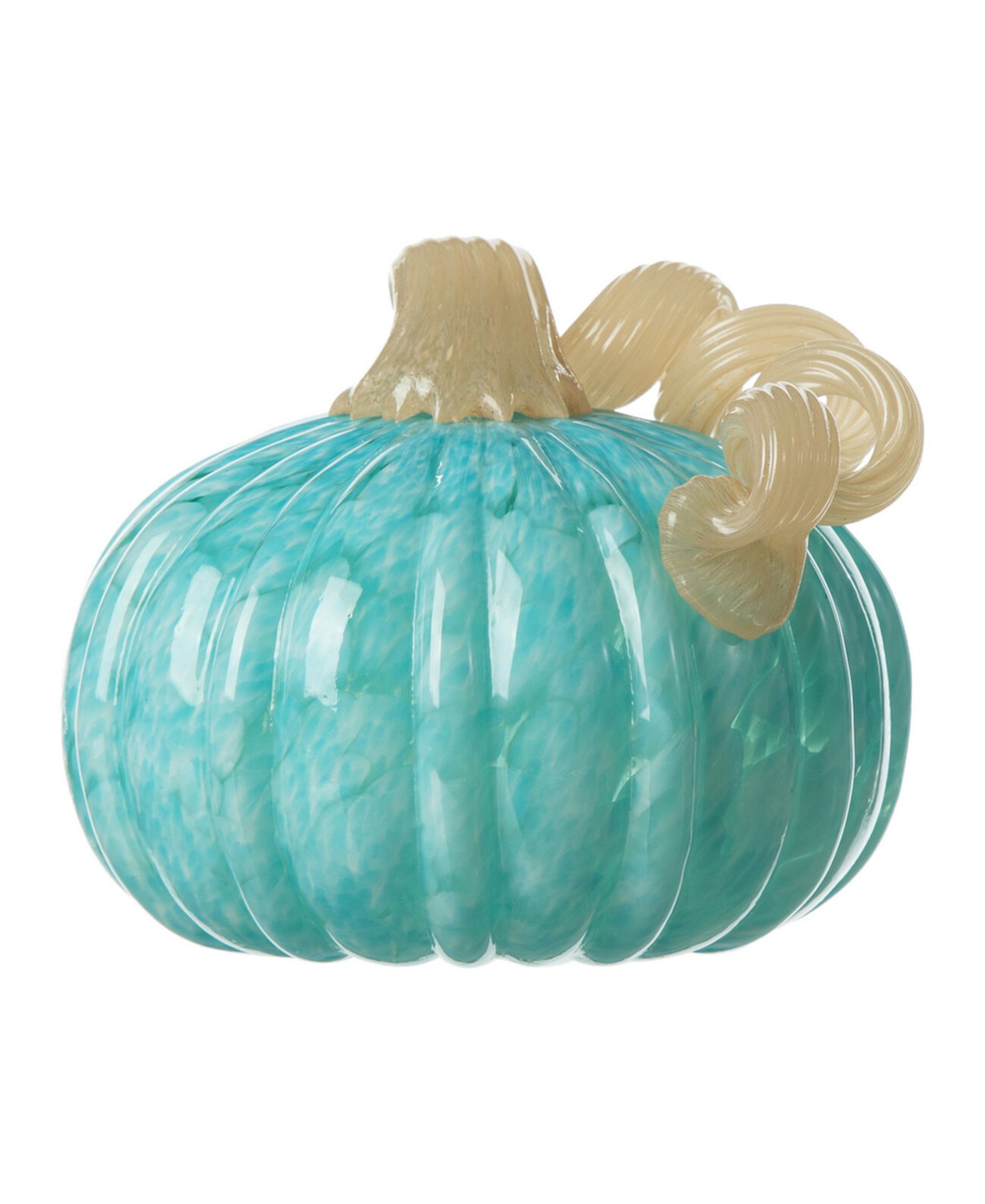 6"D Fall Turquoise Round Glass Pumpkin Glitzhome