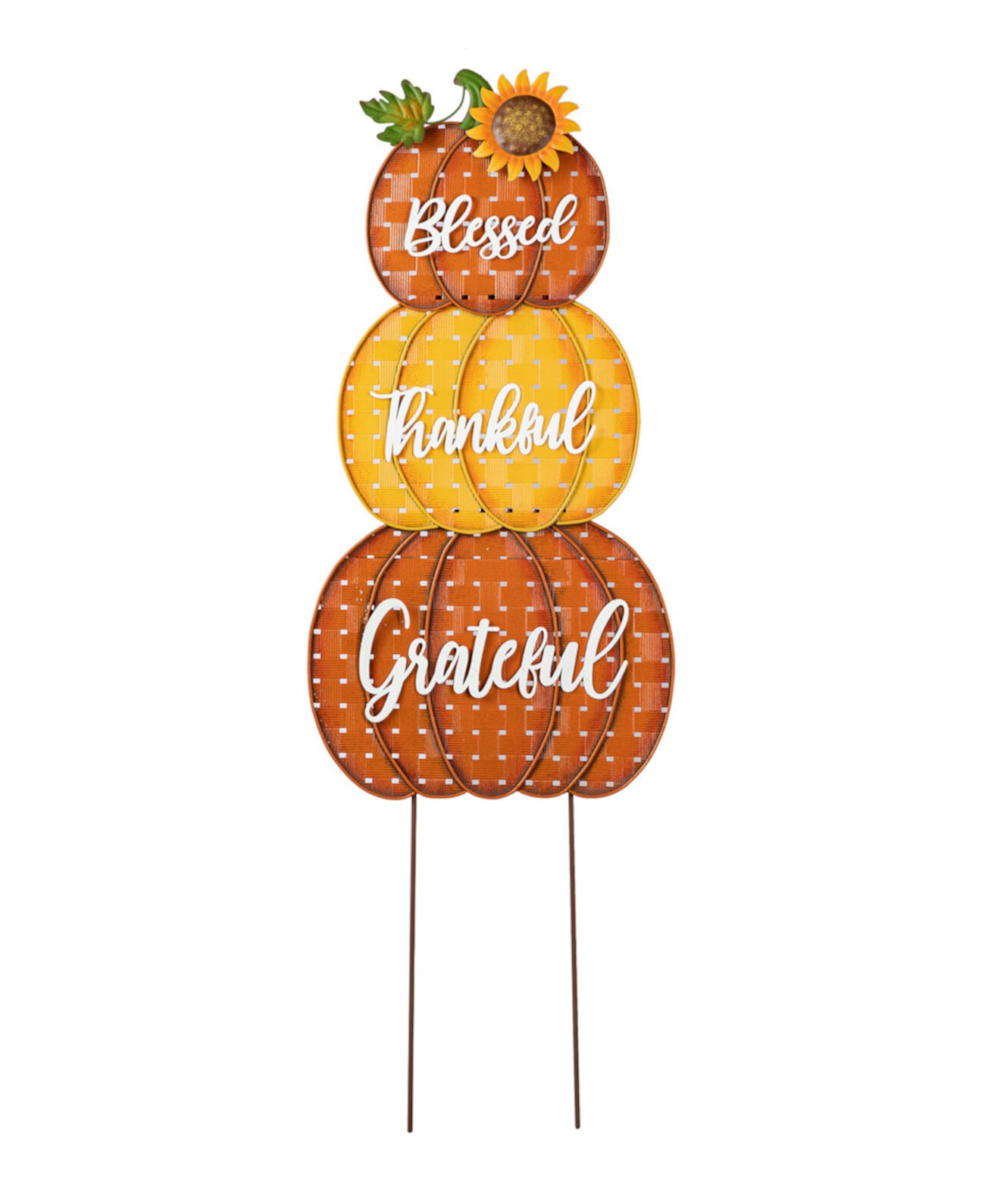 35.5"H Thanksgiving Metal Stacked Pumpkins Yard Stake Glitzhome