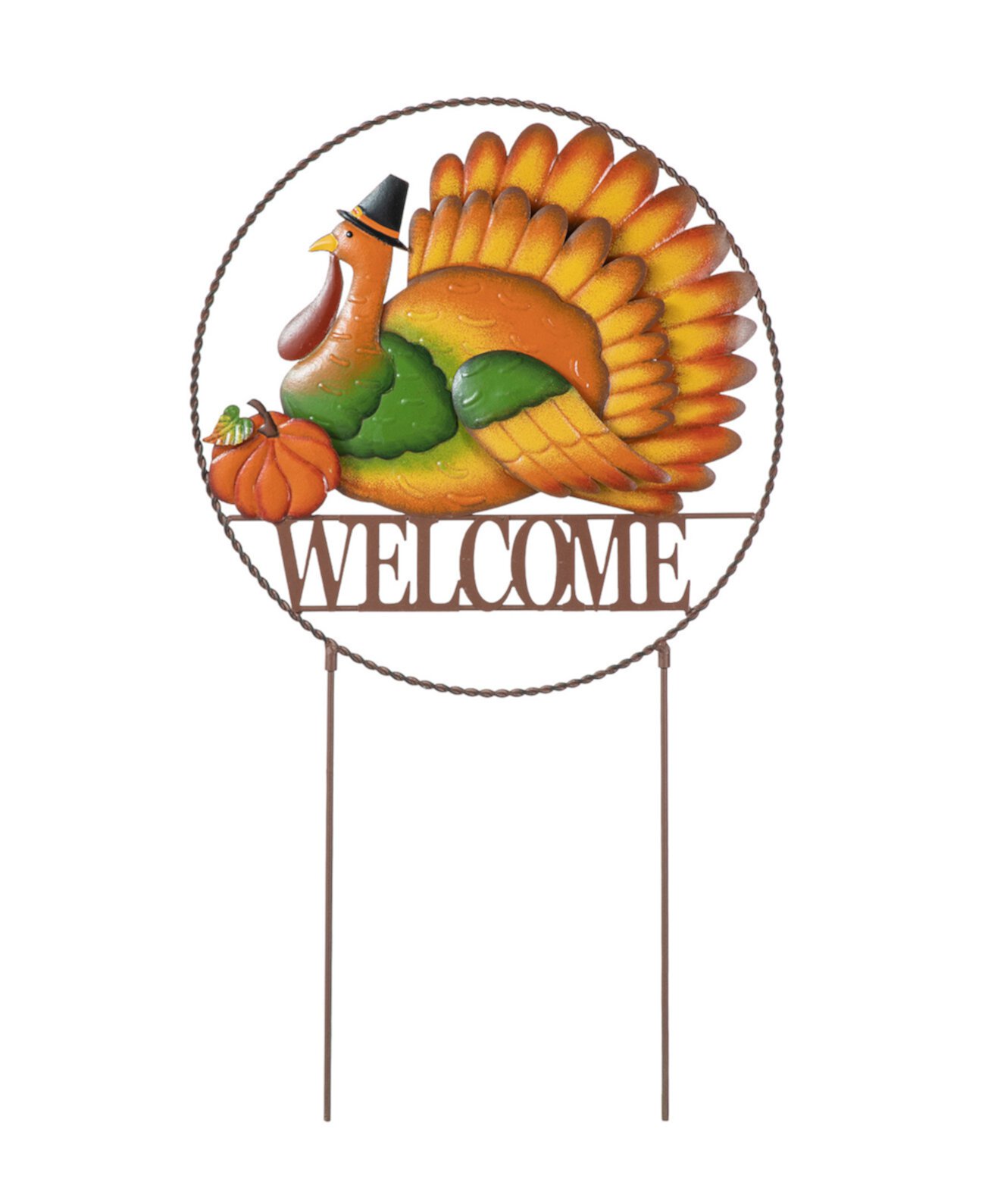 30"H Thanksgiving Metal "WELCOME" Turkey Yard Stake Glitzhome