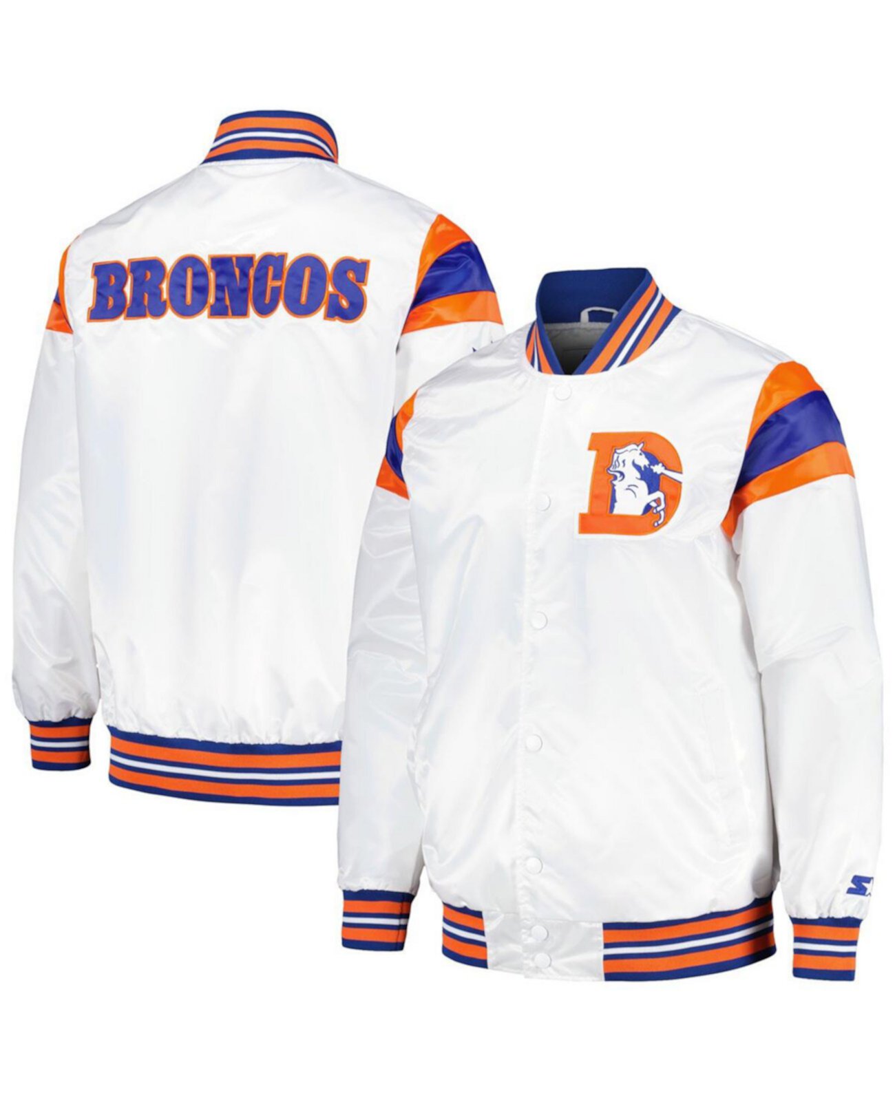 Men's White/Royal Denver Broncos Vintage-like Satin Full-Snap Varsity Jacket Starter