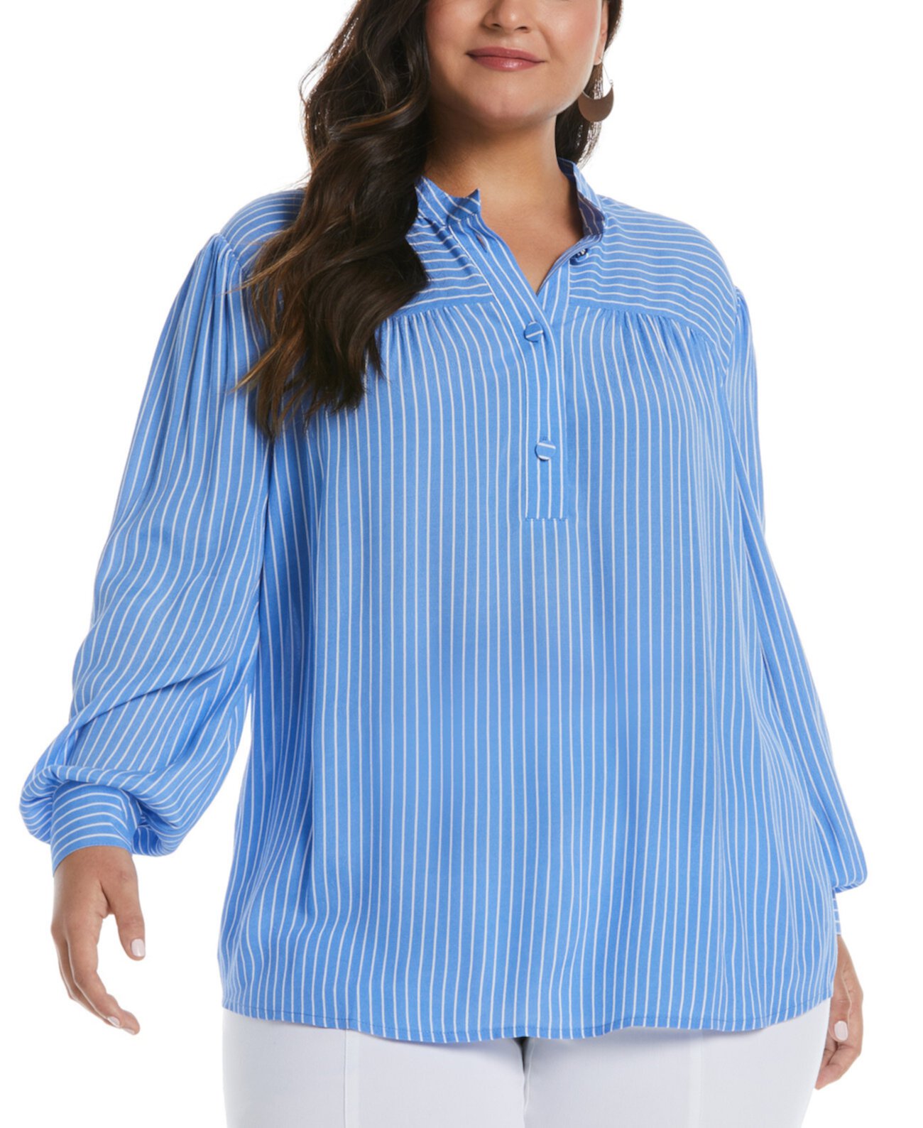 Plus Size Stripe Long Sleeve Popover Blouse ELLA rafaella