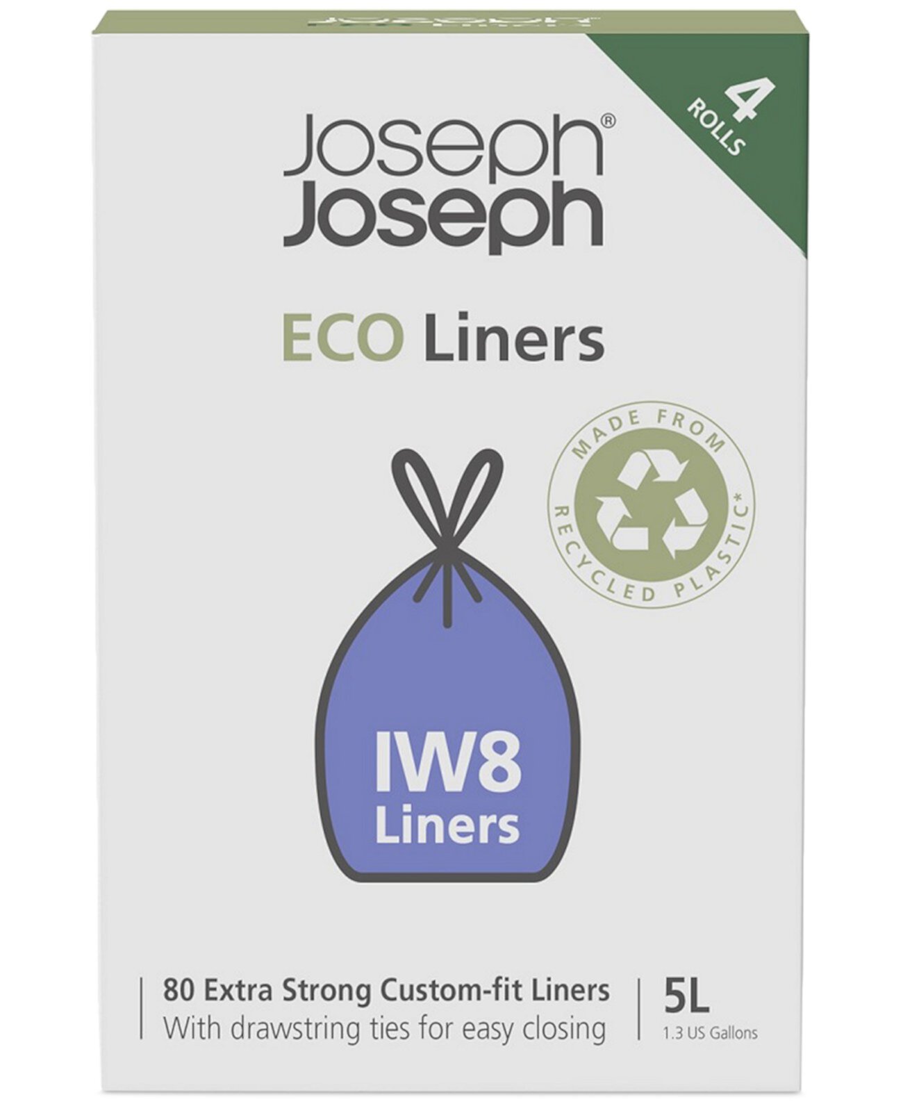 80-Pk. Iw8 Extra-Strong Drawstring 5L Plastic Bin Liners Joseph Joseph