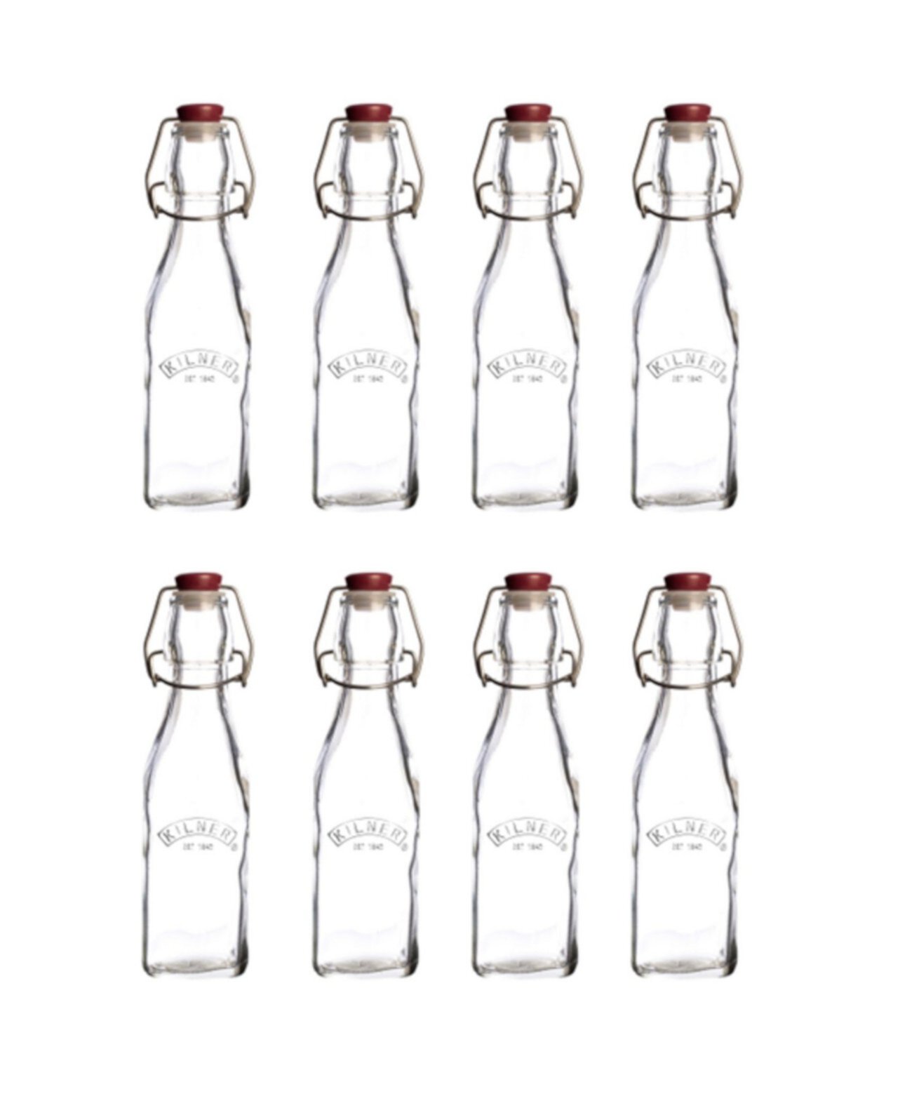 Set of 8 Square Clip Top Bottles Kilner