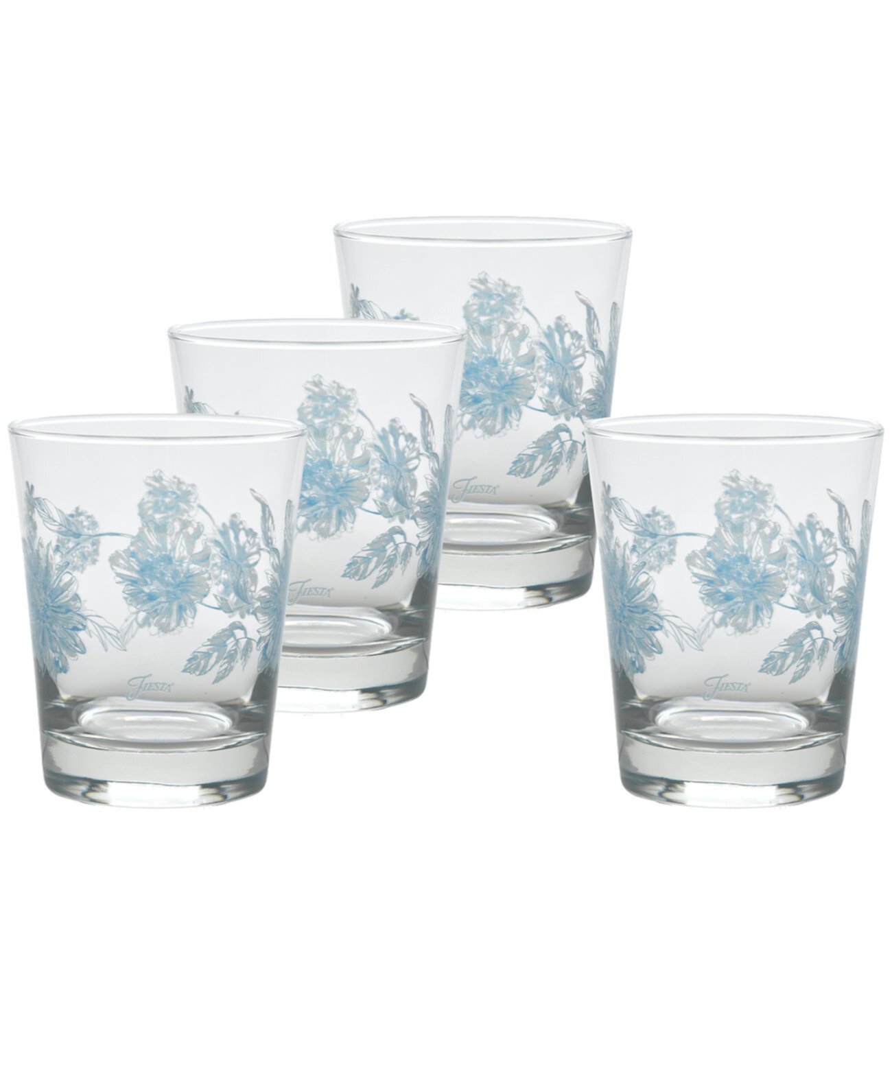 Botanical Floral 15-Ounce DOF Double Old Fashioned Glass Set of 4 FIESTA
