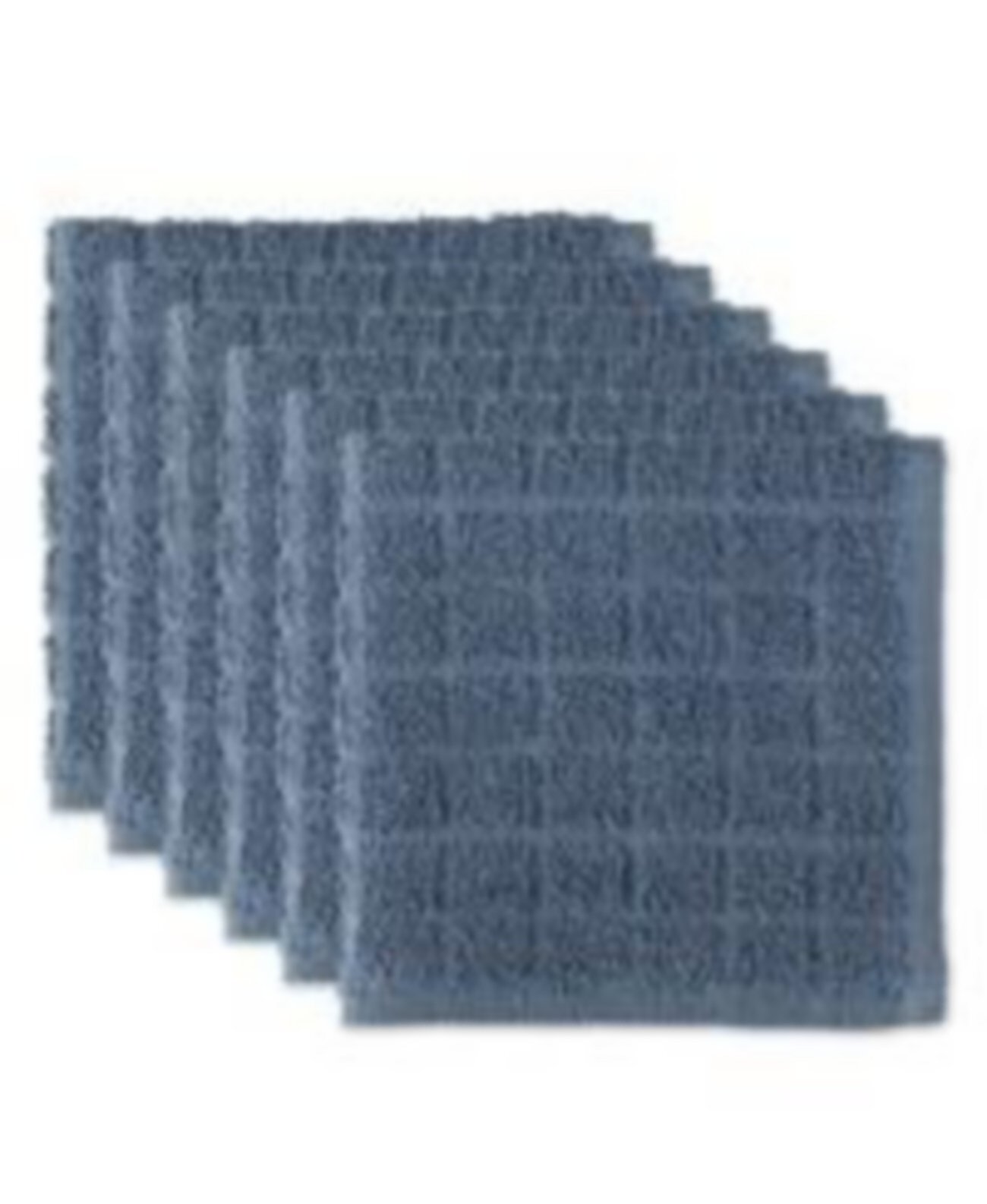 Basic Terry Collection Solid Windowpane Dishcloth Set, 12x12", Stonewash Blue, 6 Count Design Imports