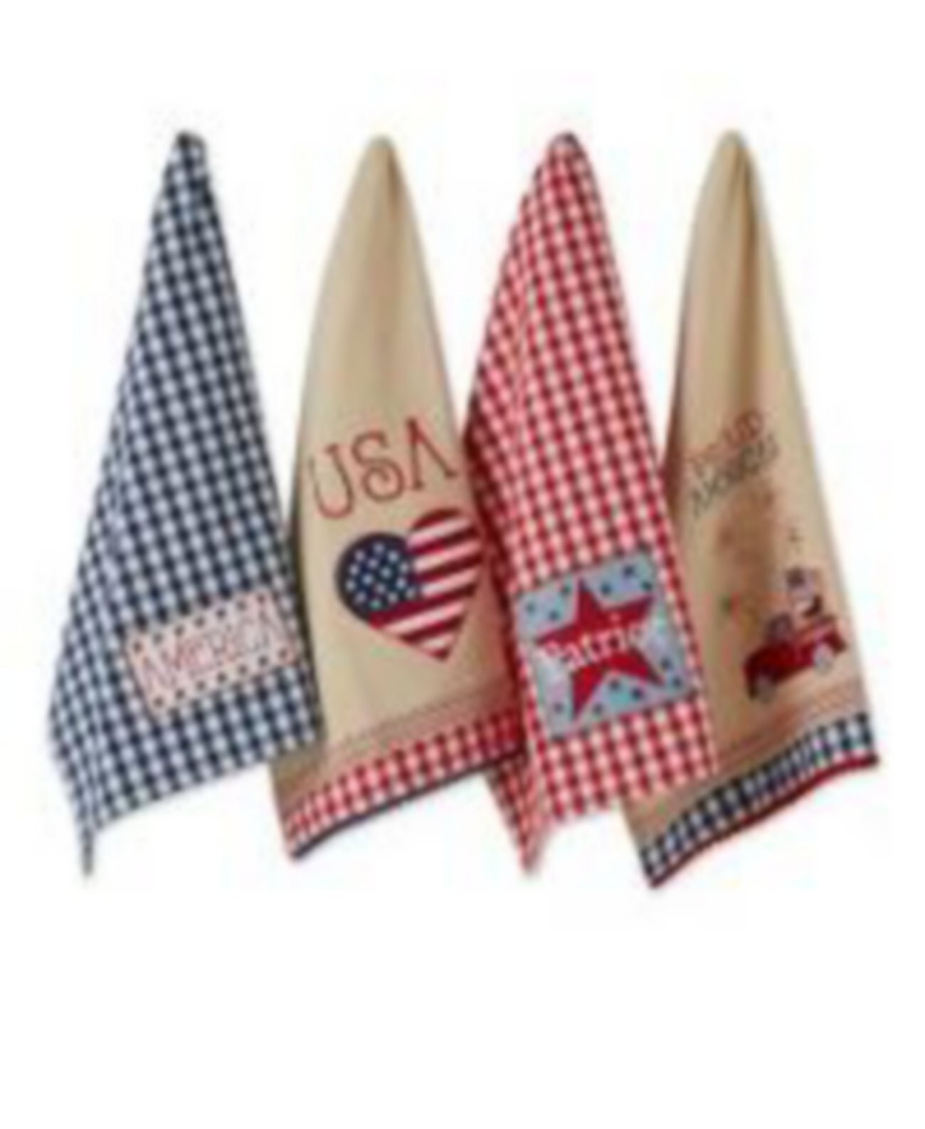 Patriotic Dish Towel Set 18x28", Decorative 4th of July Kitchen Towels, Americana Embellished, 4 Count Design Imports