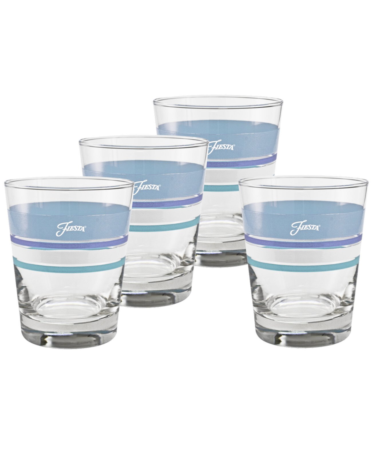 Coastal Blues Edgeline 15-Ounce Tapered DOF Double Old Fashioned Glass Set of 4 FIESTA