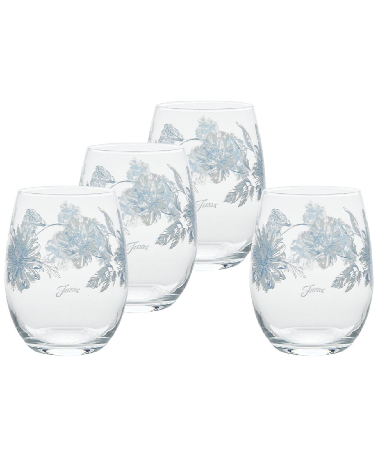 Botanical Floral 15-Ounce Stemless Wine Glass Set of 4 FIESTA