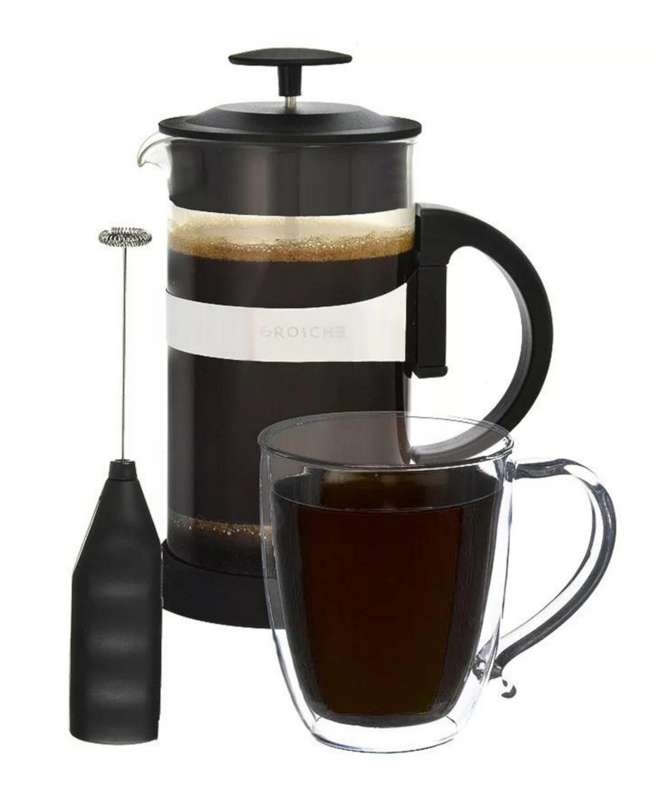 Cafe Harmony Trio: Zurich French press, Cyprus Glass Mug Frother Grosche