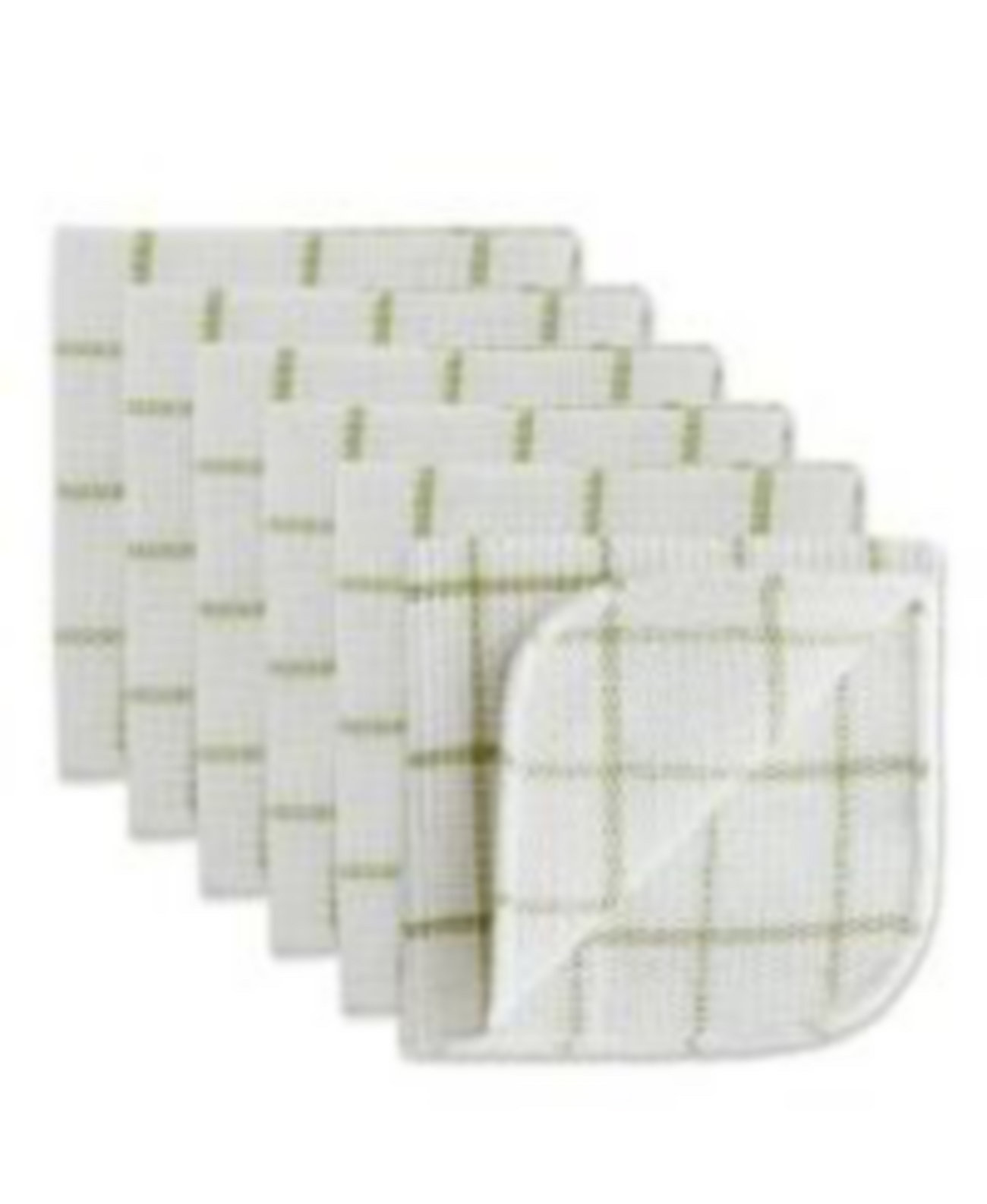 Scrubber Dishcloths Collection Windowpane Dishrag Set, 12x12", White/Antique Green Stripe, 6 Piece Design Imports