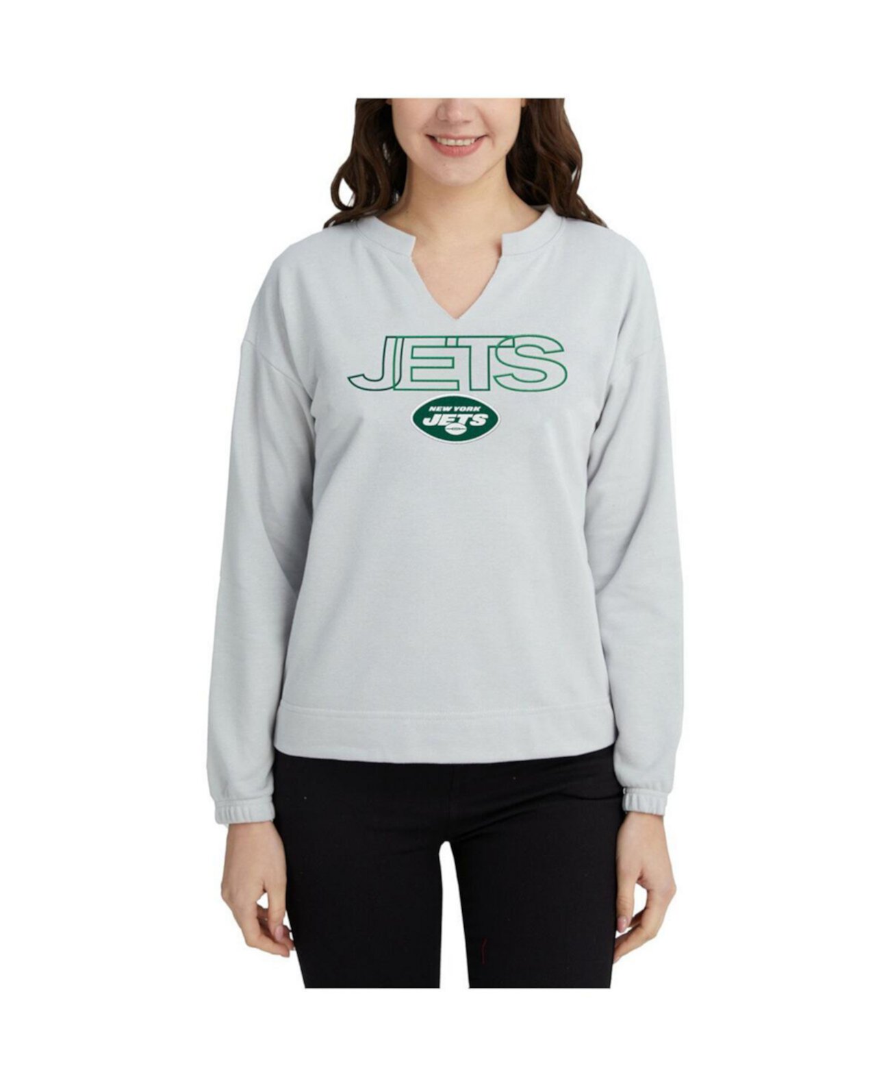 Women's Gray New York Jets Sunray Notch Neck Long Sleeve T-Shirt Concepts Sport