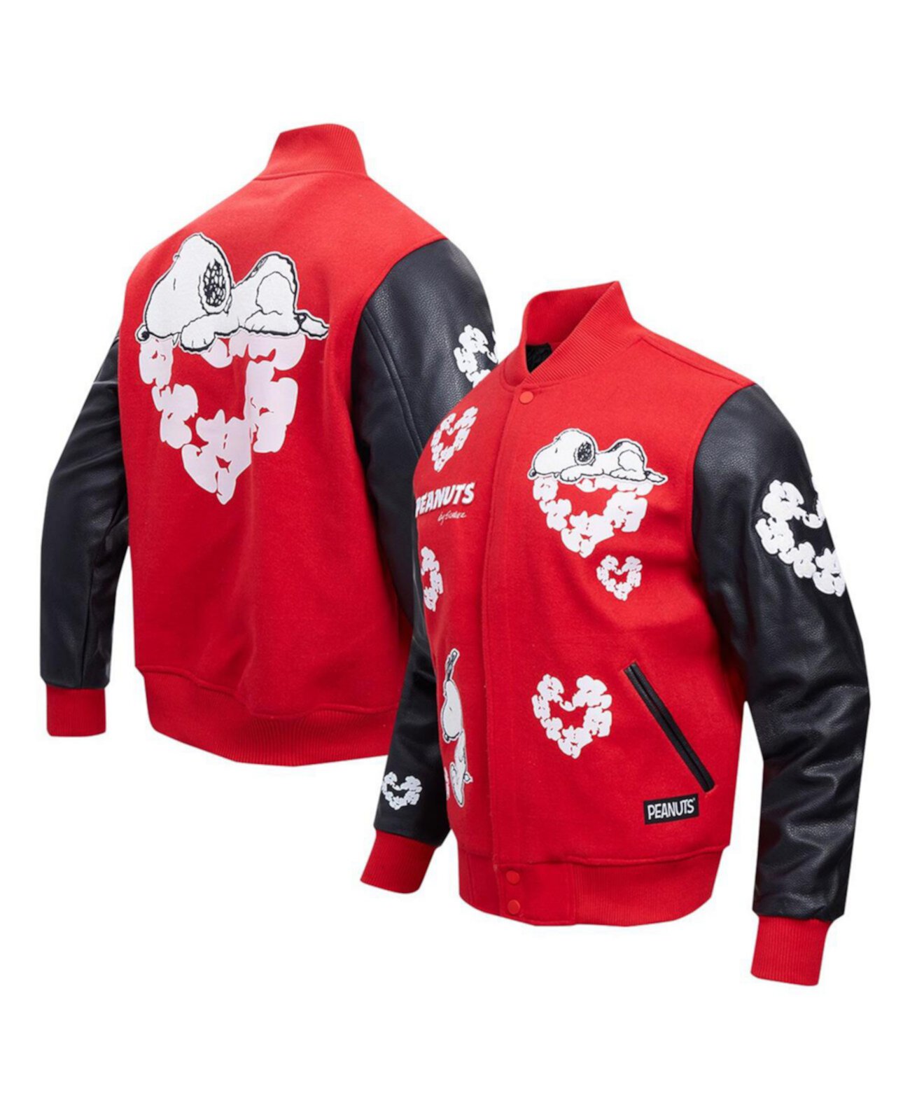 Men's Snoopy Red Peanuts Cotton Heart Full-Zip Varsity Jacket Freeze Max
