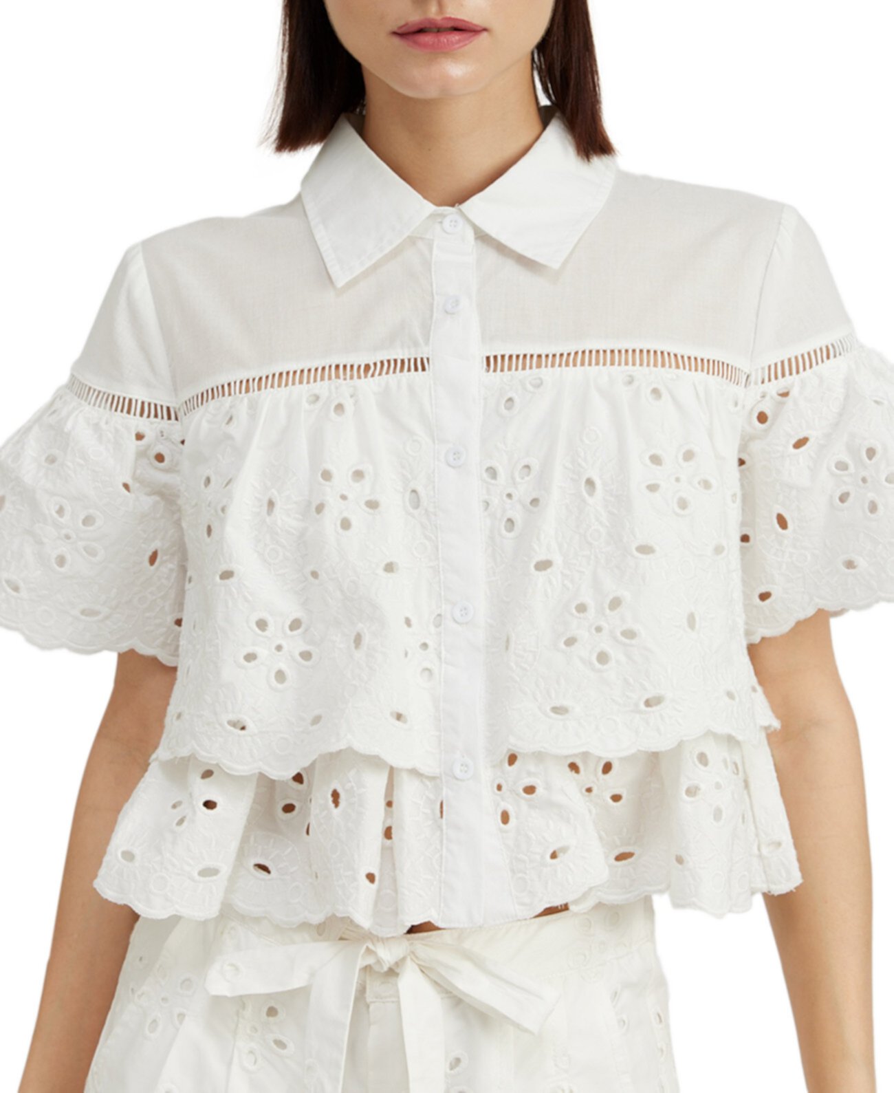 Women's Marina Cotton Eyelet Crop Shirt EN SAISON