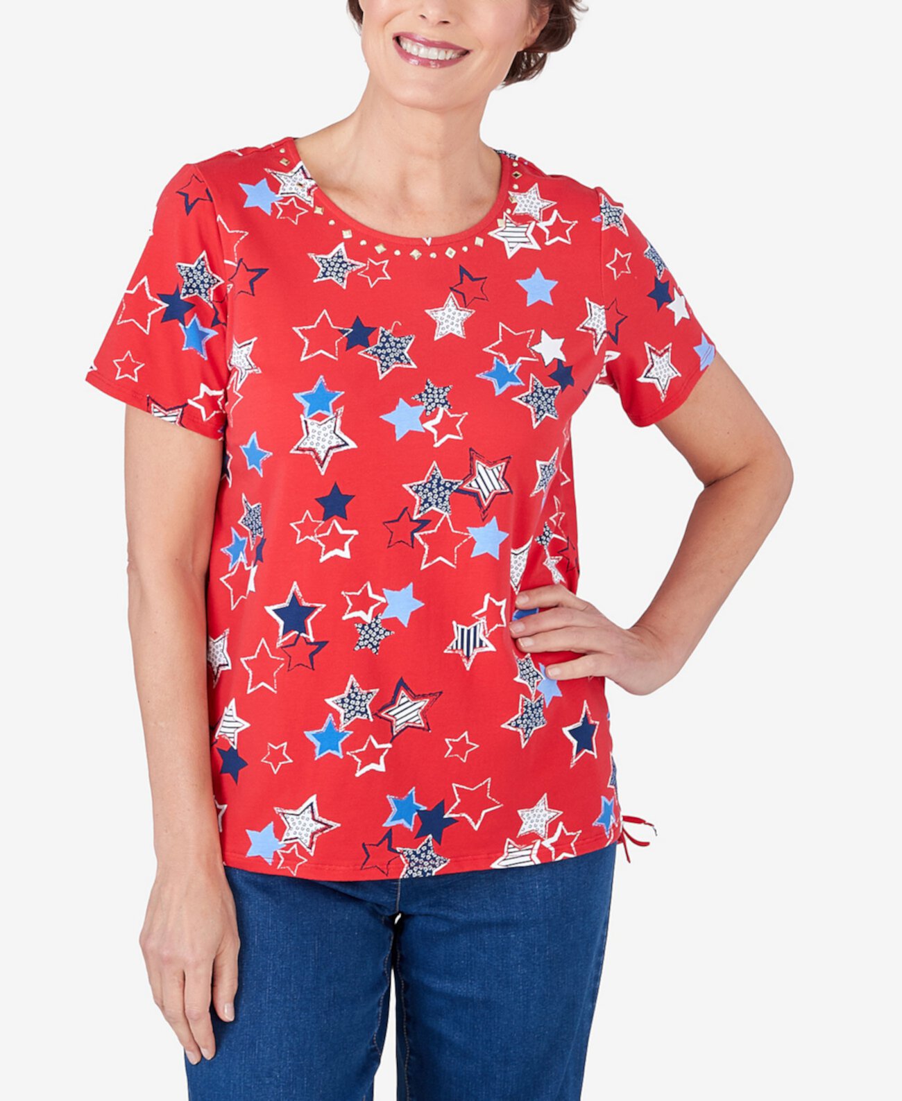 Women's Stars Side Tie Short Sleeve Tee Alfred Dunner