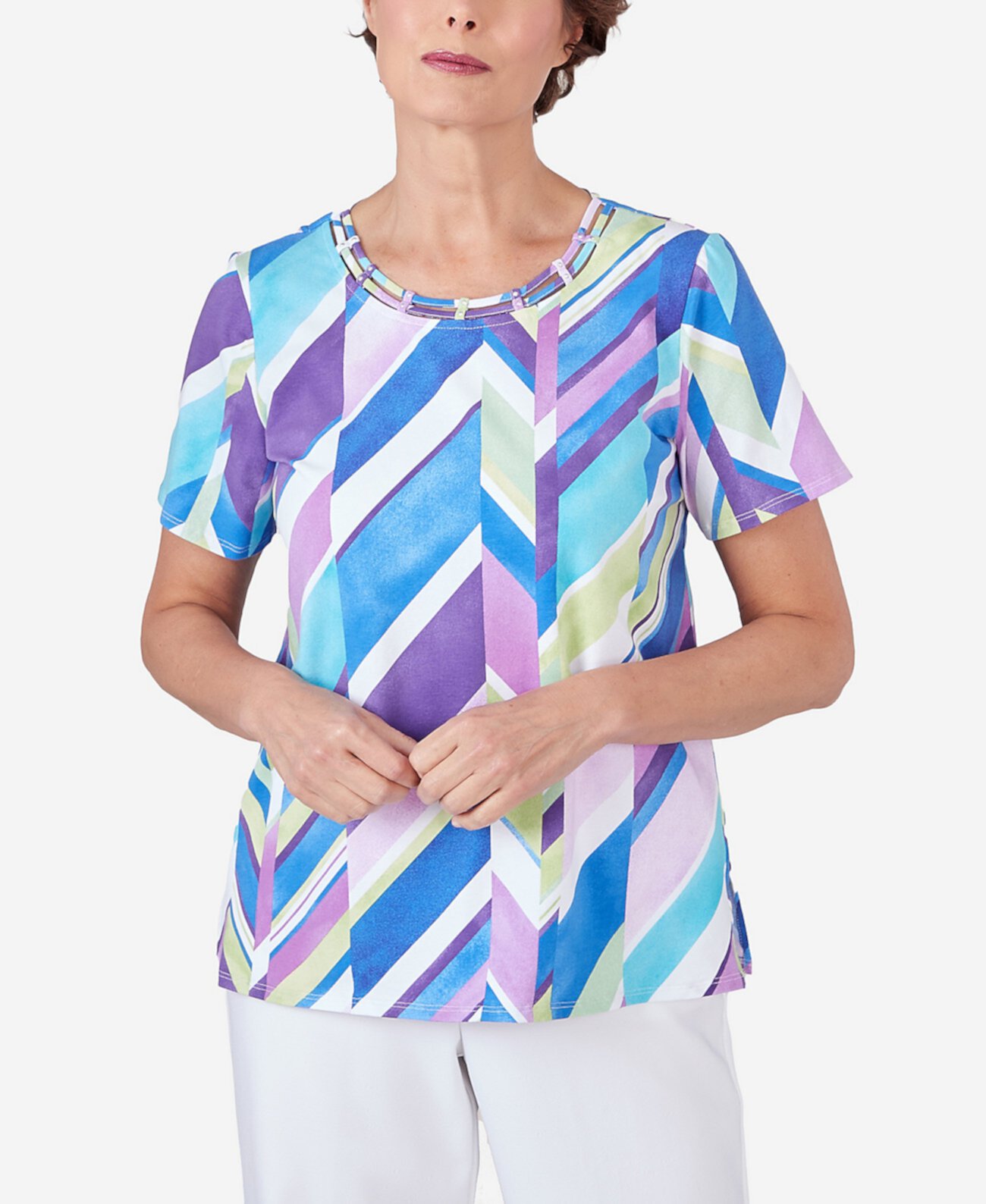 Women's Double Strap Broken Chevron Tee Alfred Dunner