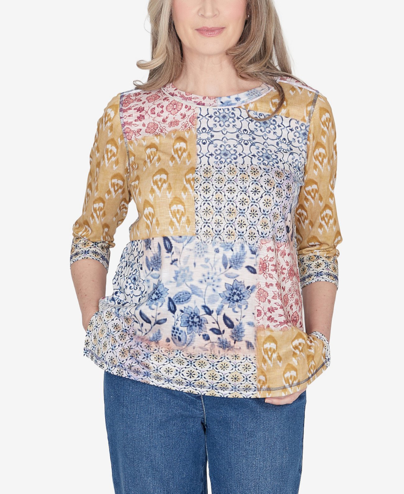 Petite Scottsdale Abstract Patchwork Printed Top Alfred Dunner