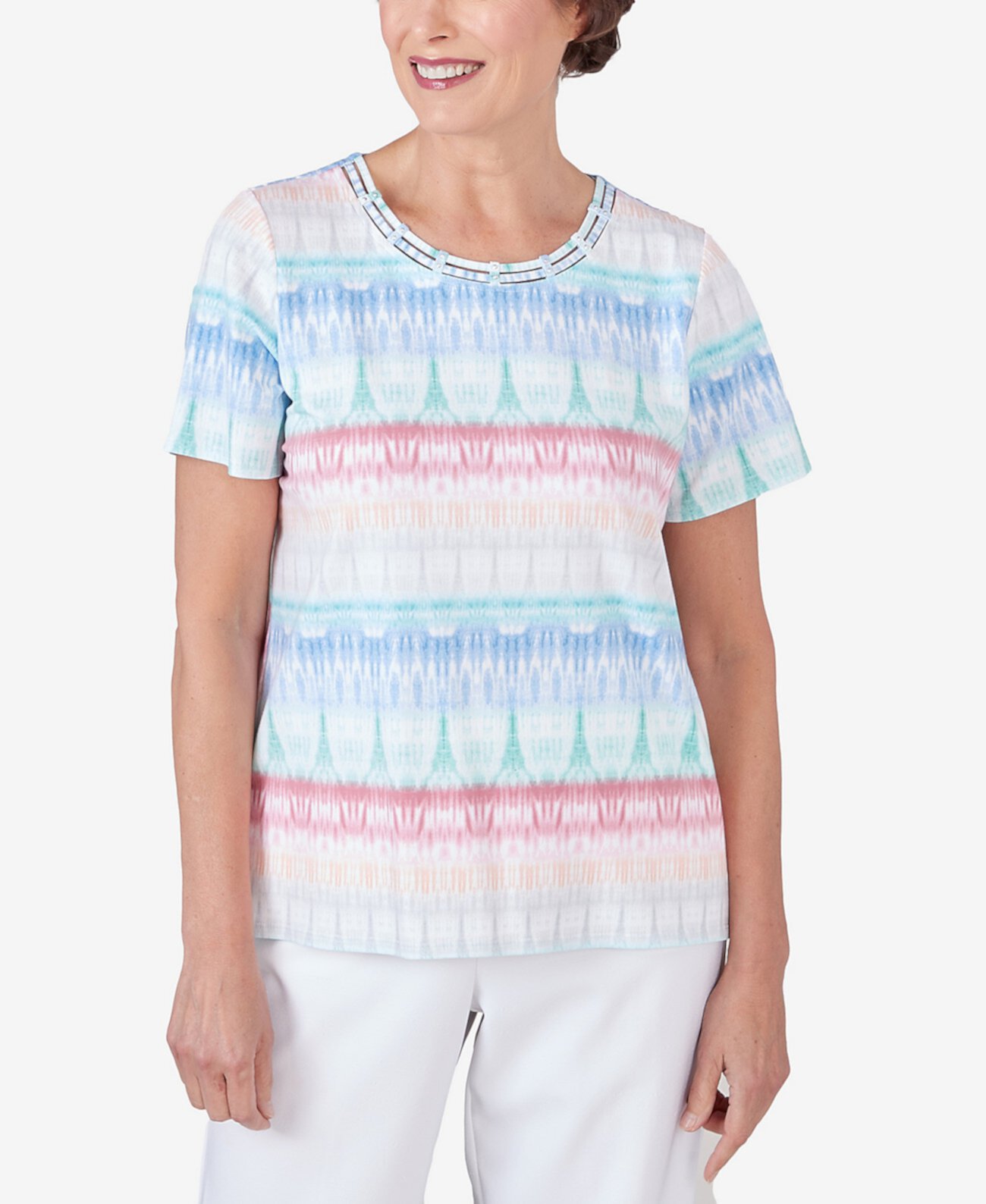 Petite Biadere Double Strap Short Sleeve Tee Alfred Dunner