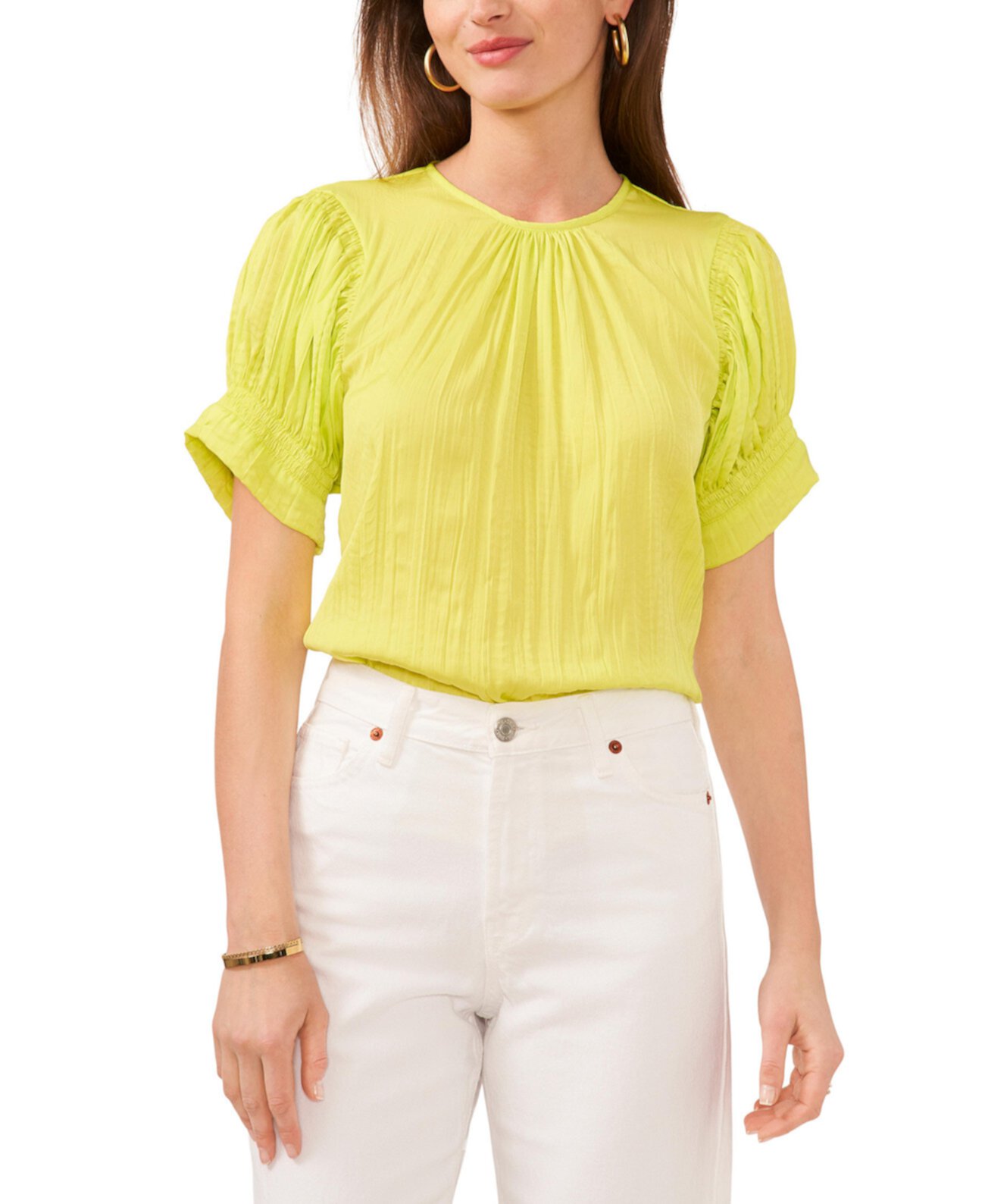 Women's Puff-Sleeve Crinkle Blouse Vince Camuto