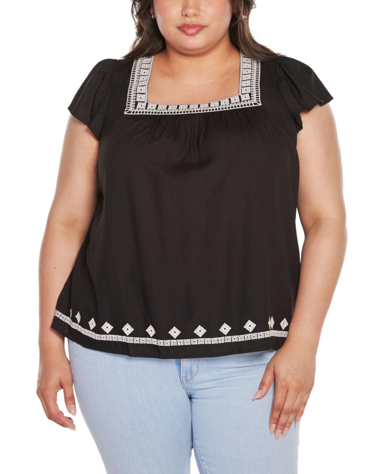 Женская Блузка Belldini Black Label Plus Size Boho Embroidered Square Neck Top Belldini