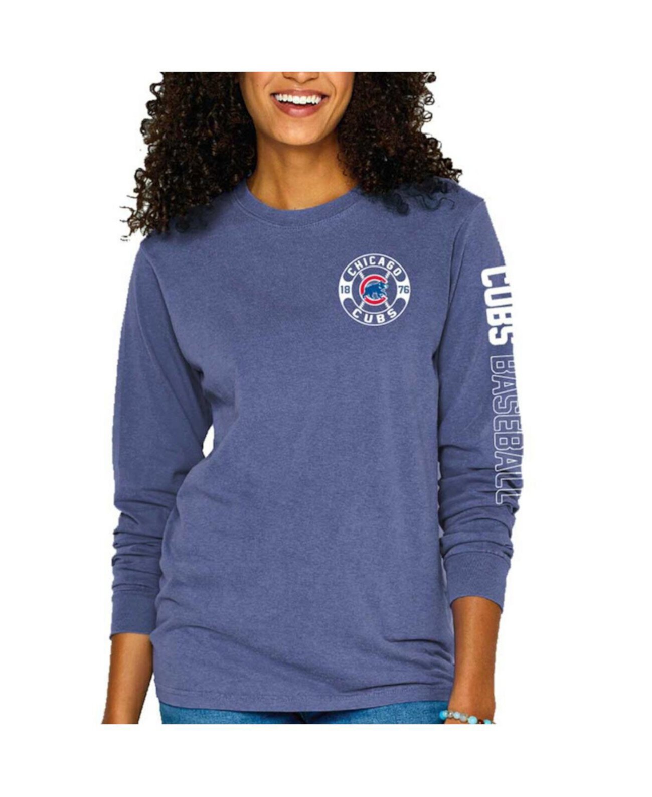 Women's Royal Chicago Cubs Pigment-Dyed Long Sleeve T-Shirt Soft As A Grape