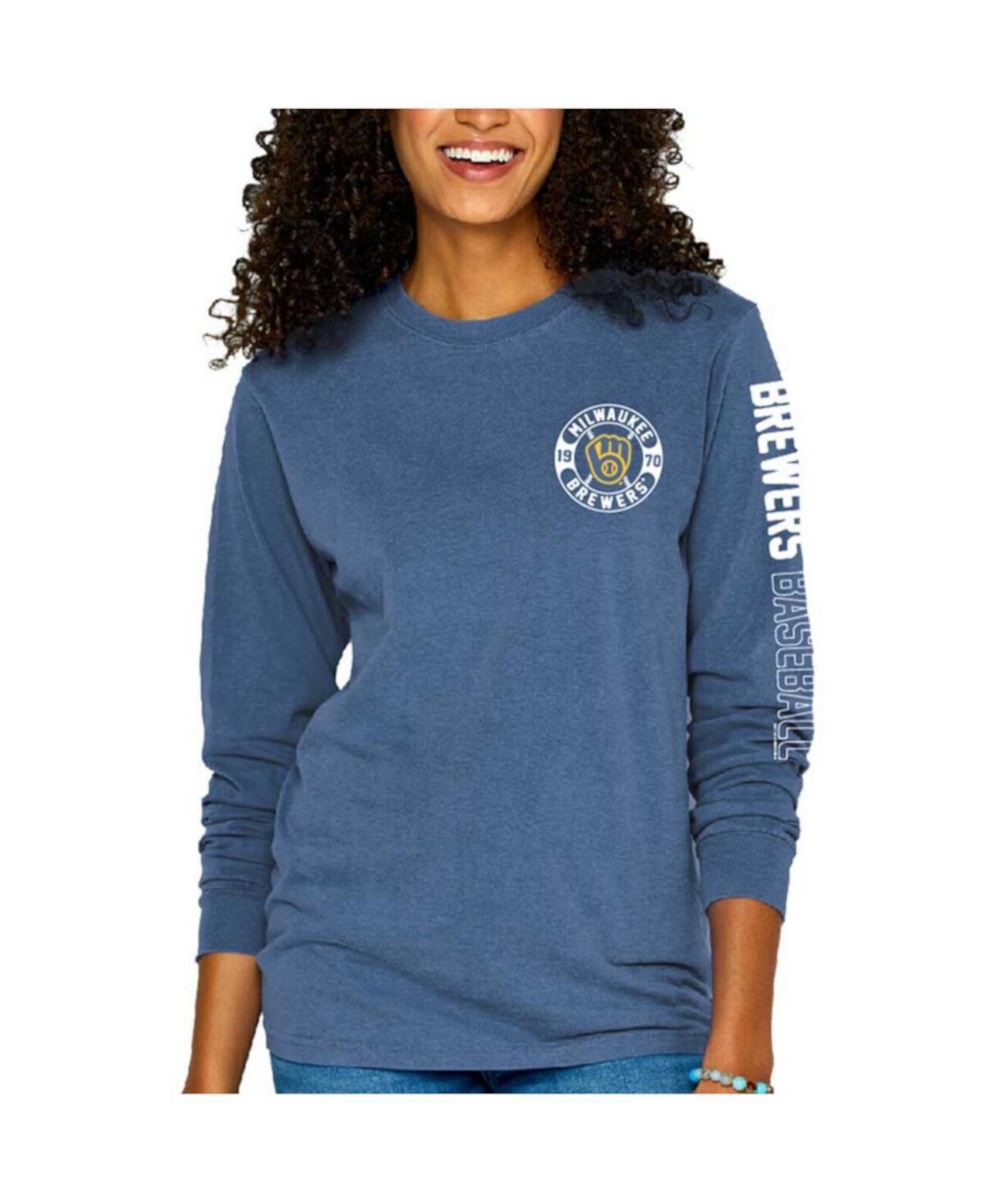 Women's Blue Milwaukee Brewers Pigment-Dyed Long Sleeve T-Shirt Soft As A Grape