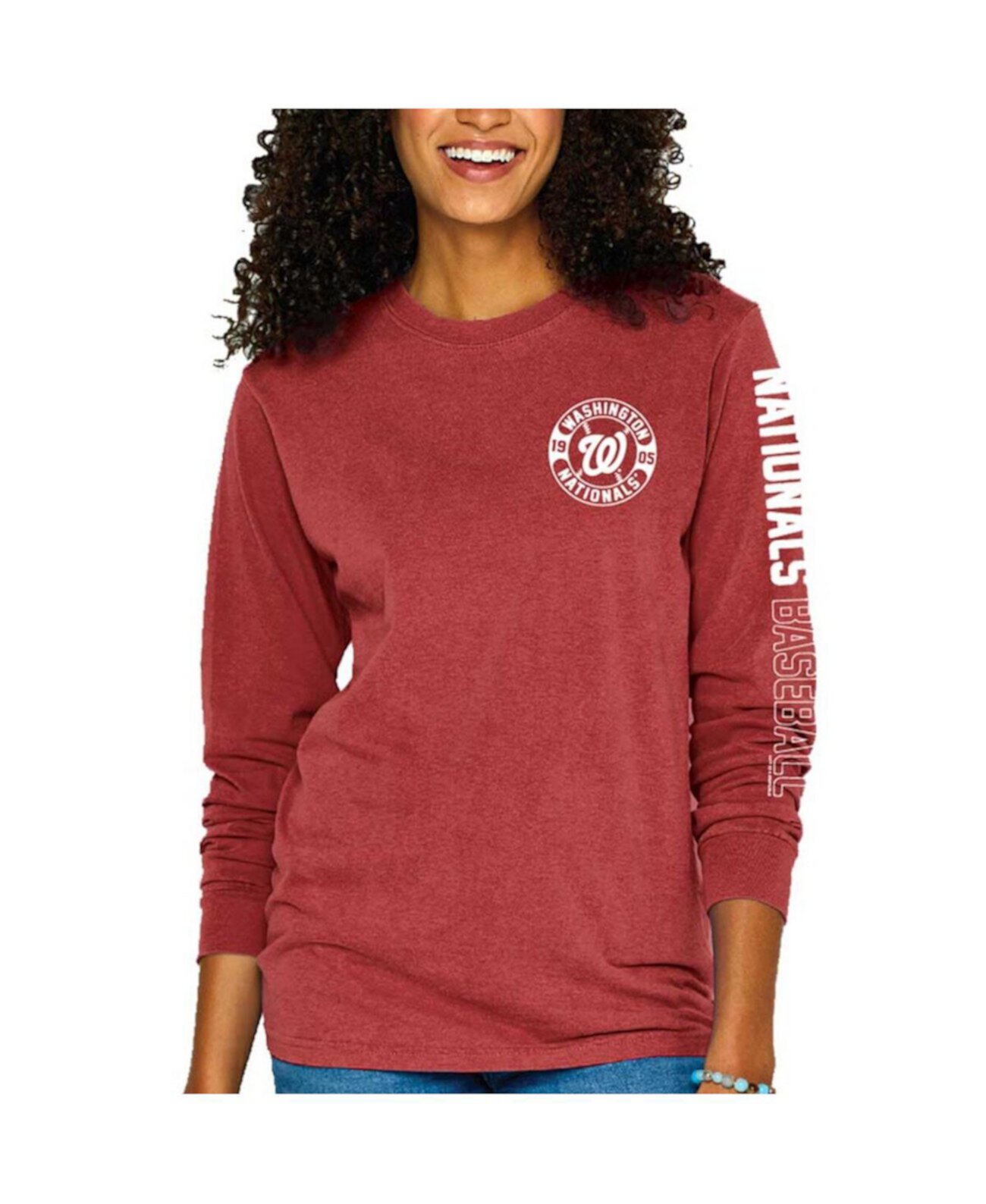 Women's Red Washington Nationals Pigment-Dyed Long Sleeve T-Shirt Soft As A Grape