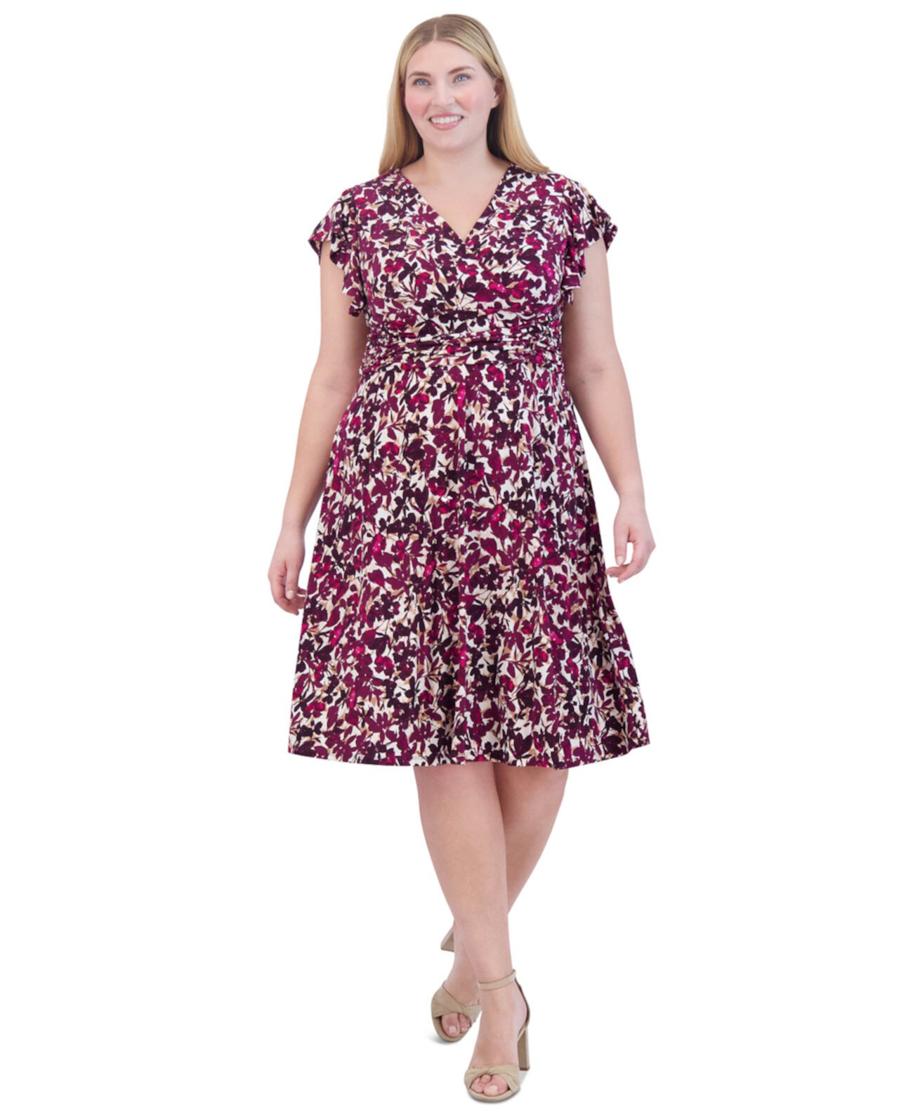 Plus Size Floral-Print Flutter-Sleeve Dress Jessica Howard