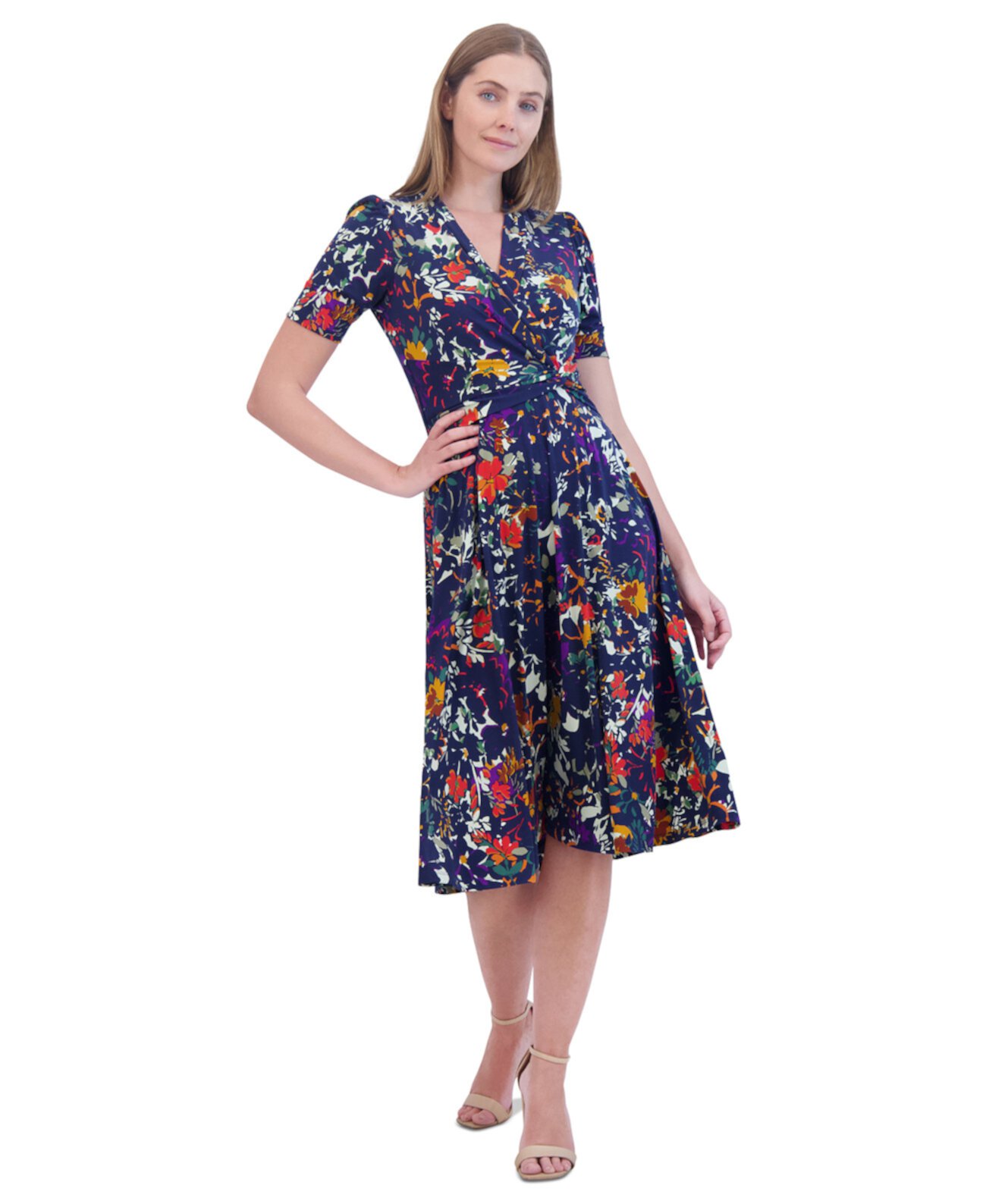 Petite Floral-Print Twist-Front Midi Dress Jessica Howard