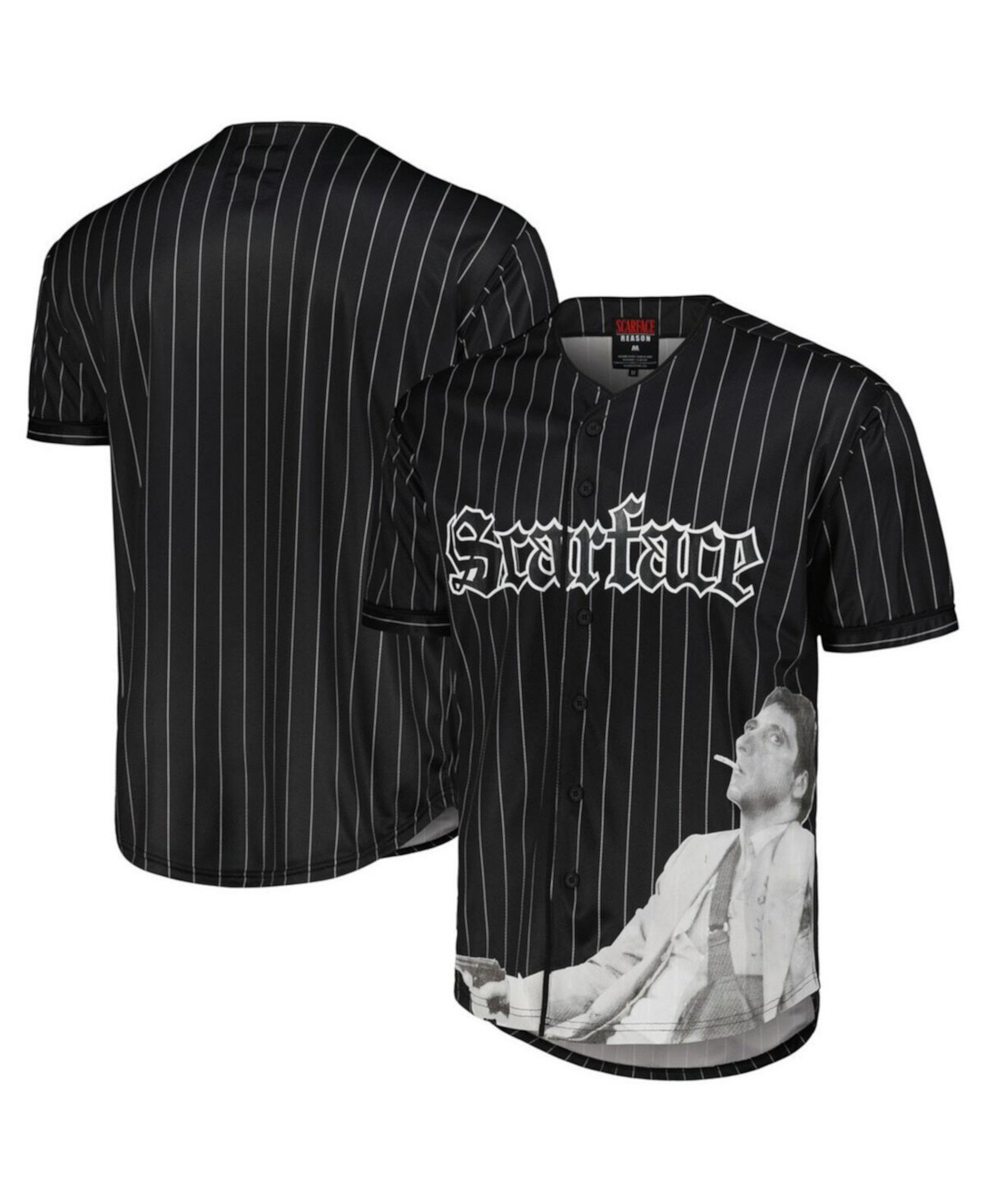 Unisex Black Scarface Pinstripe Baseball Jersey Reason