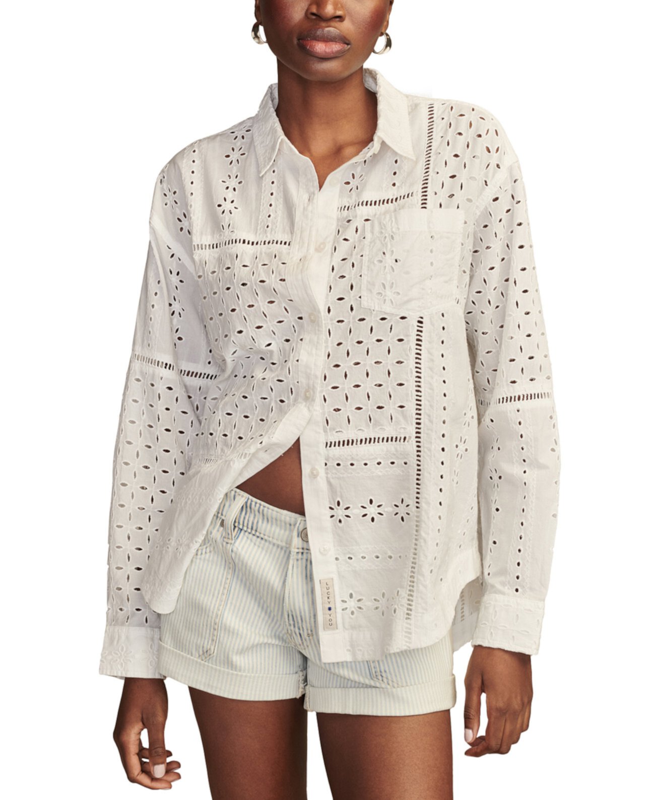 Women's Cotton Schiffli Embroidered Prep Shirt Lucky Brand