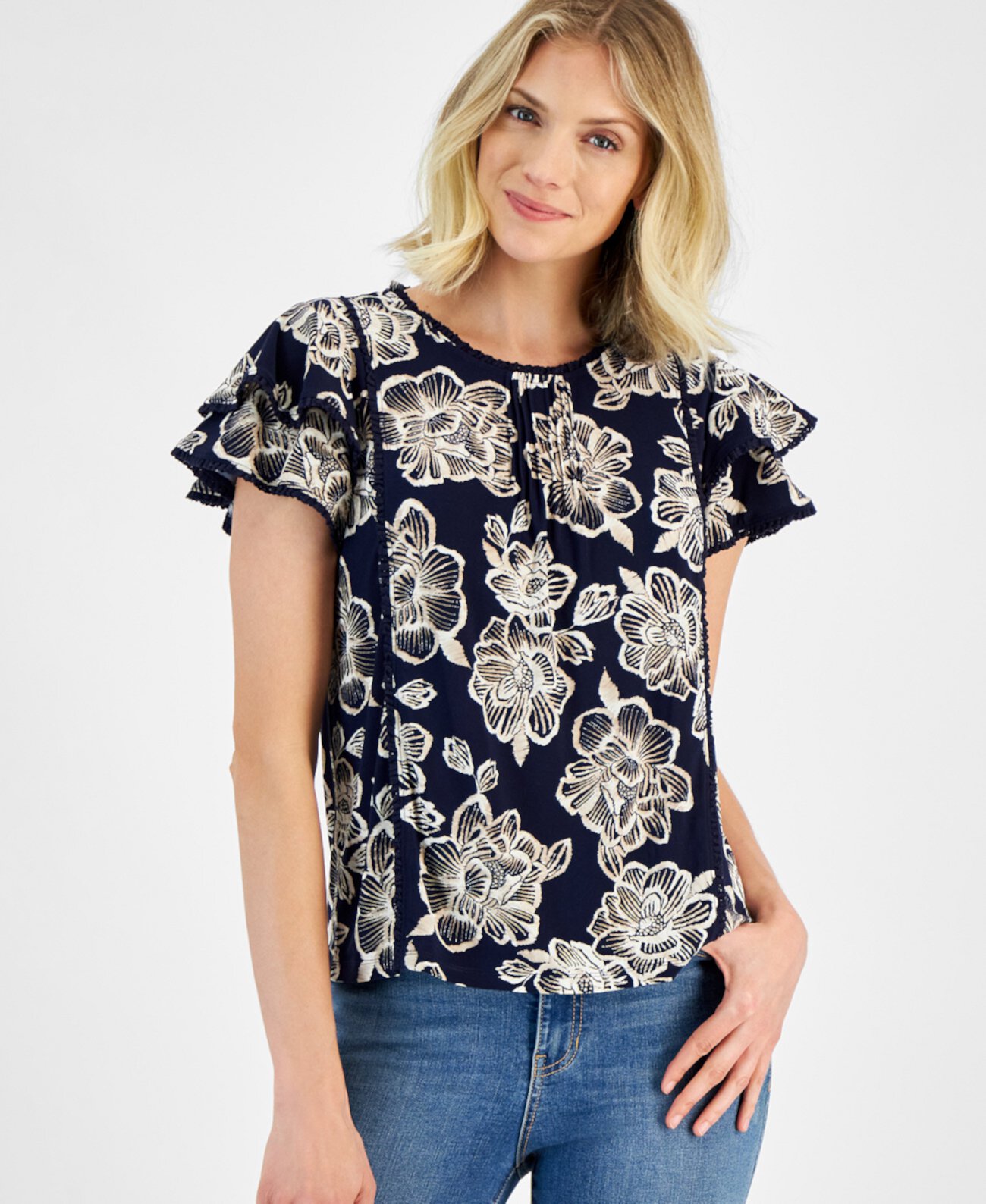 Women's Batik Rose Flutter-Sleeve Top Nautica Jeans