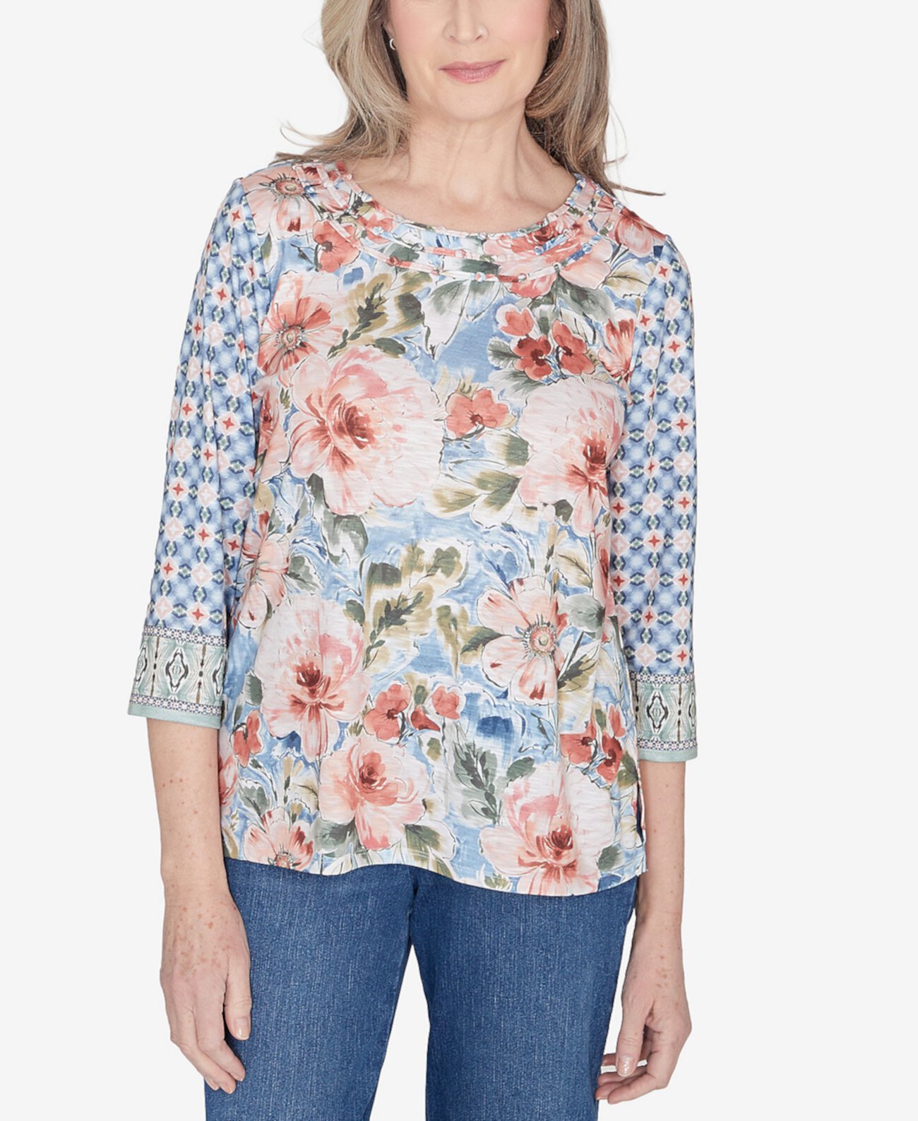 Scottsdale Women's Floral Geometric Triple Knot Top Alfred Dunner