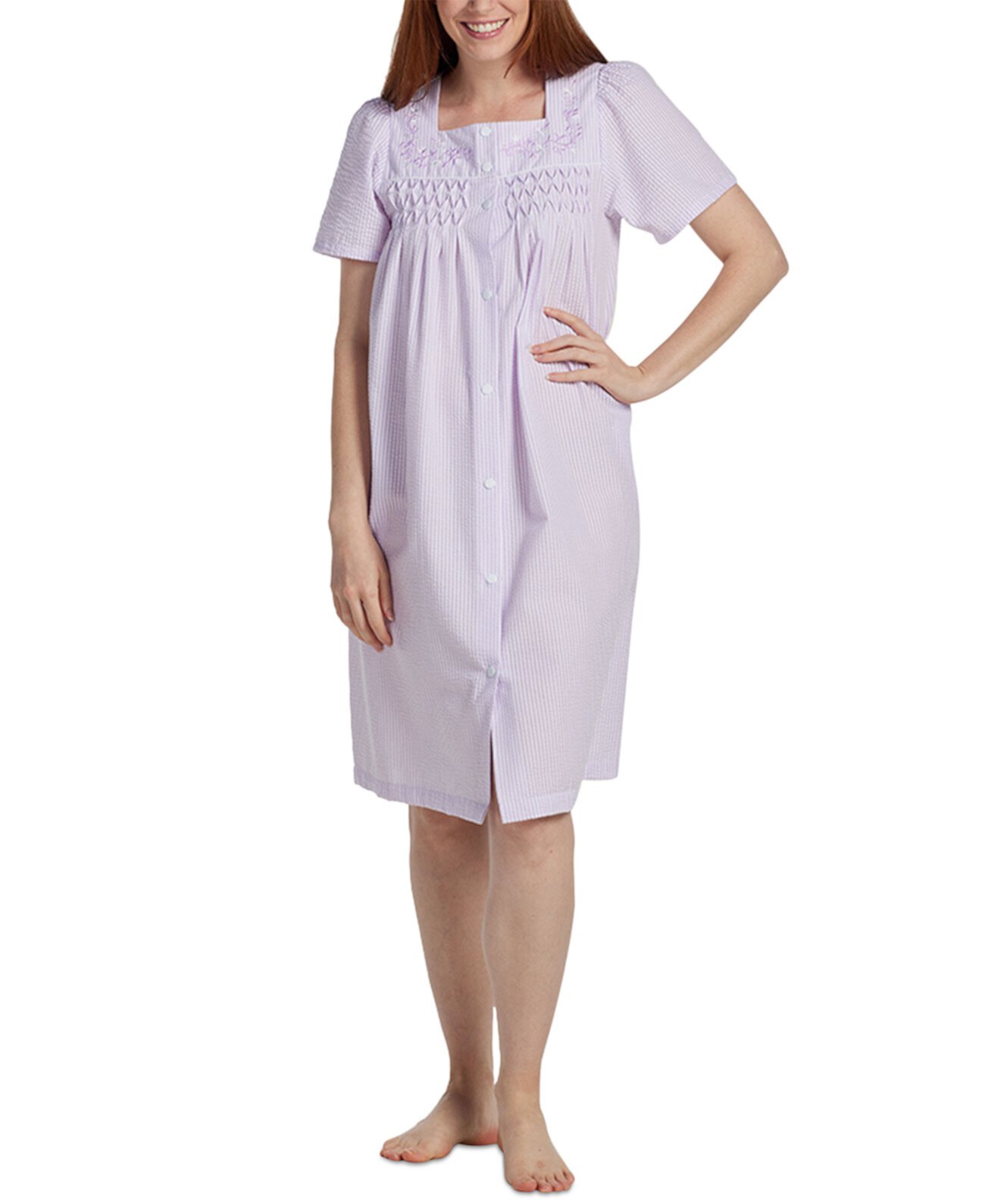 Women's Short Snap-Front Seersucker Robe Miss Elaine