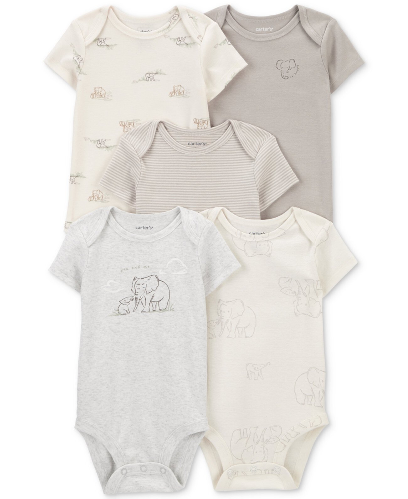 Ромперы Carter's Для мальчиков Baby Short-Sleeve Elephants Bodysuits, Pack of 5 Carter's