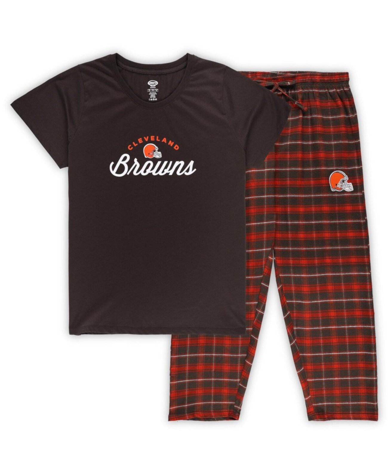 Women's Brown Cleveland Browns Plus Size Badge T-Shirt Flannel Pants Sleep Set Concepts Sport