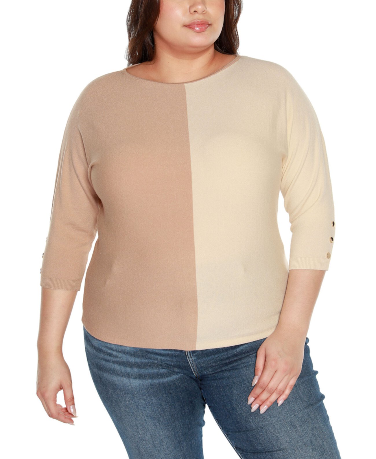 Plus Size Colorblock 3/4-Sleeve Dolman Sweater Belldini