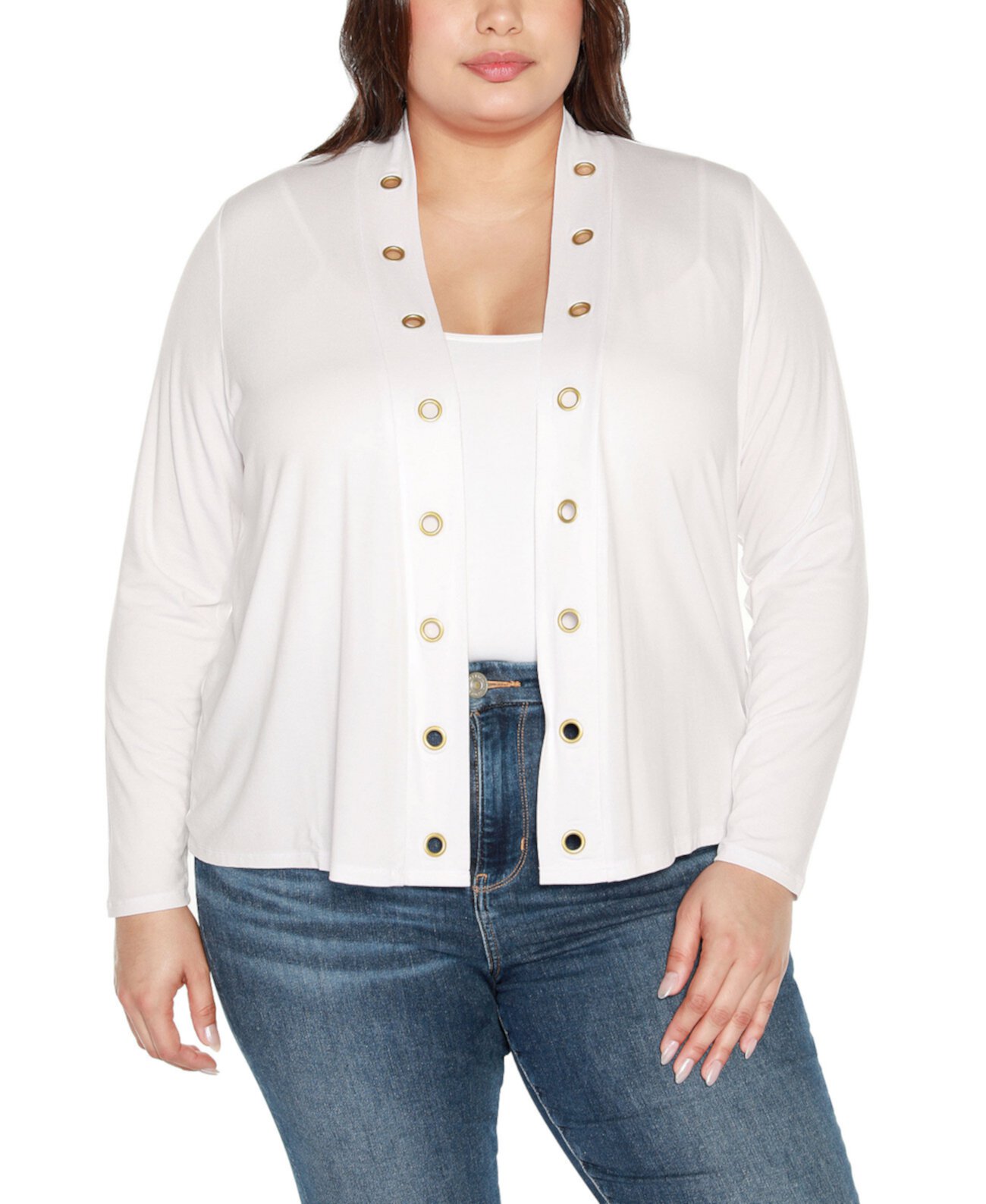 Plus Size Grommet Detail Cropped Knit Cardigan Sweater Belldini